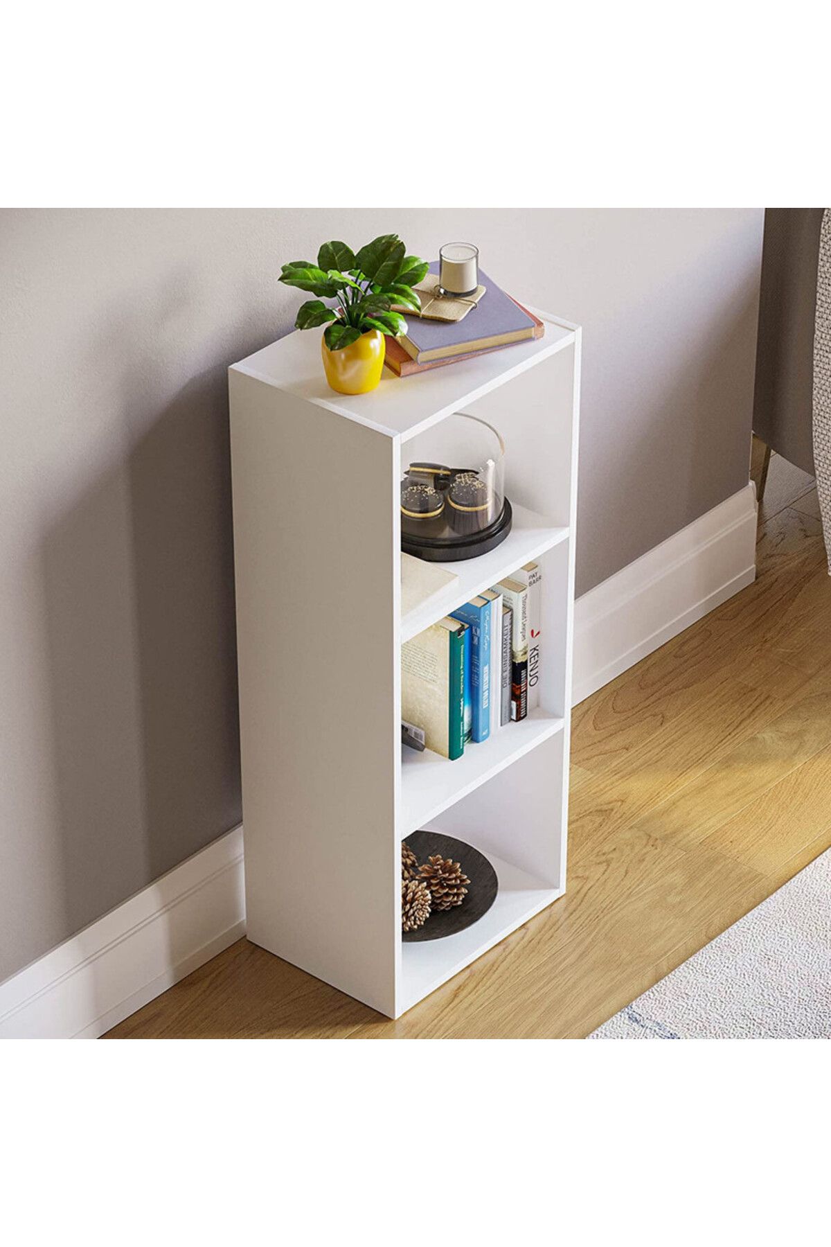 Modern home-وحدة عرض الكتب والإكسسوارات من الخشب 3 طبقات باللون الأبيض 4