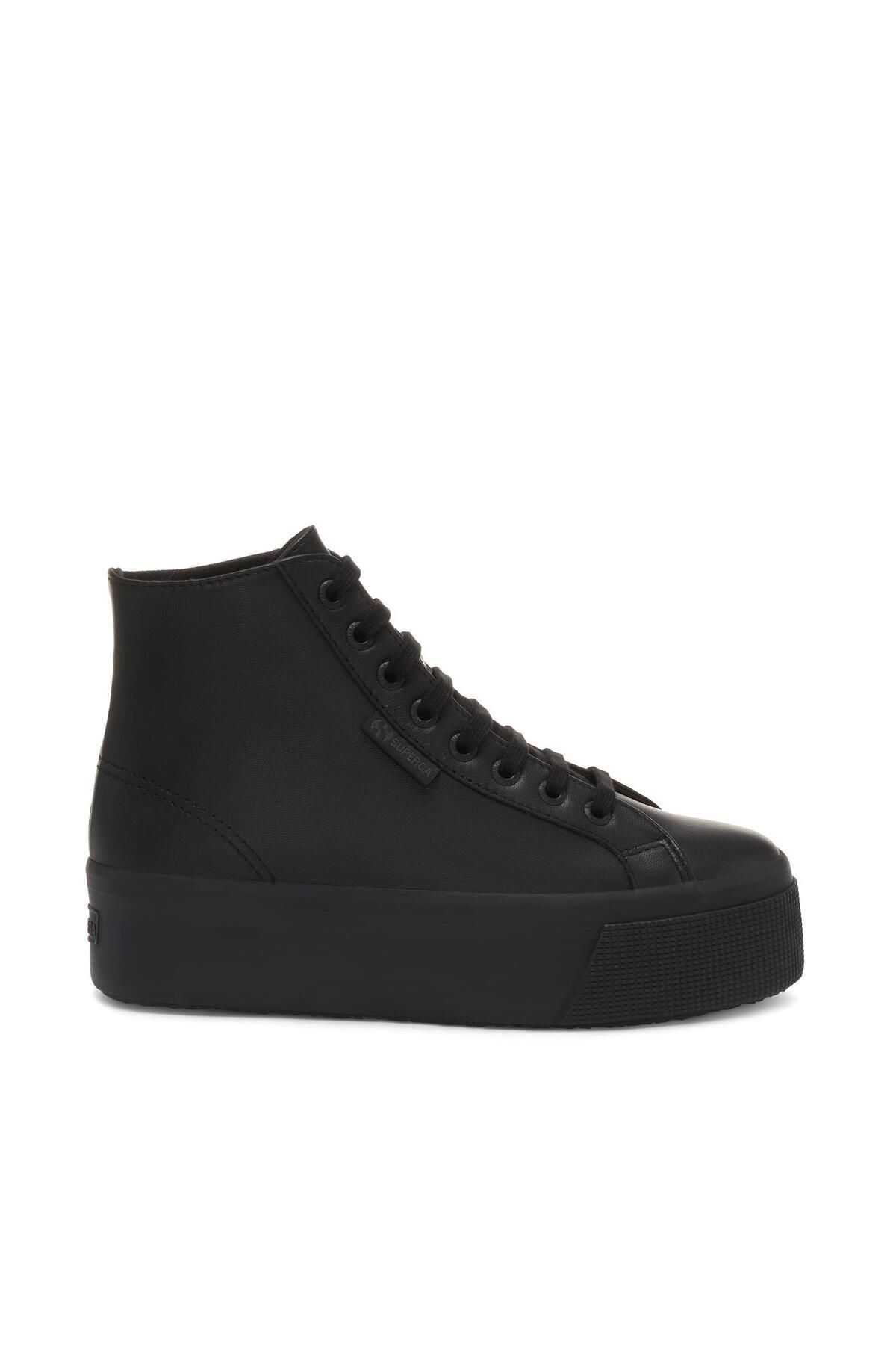 کفش کتانی بلند مشکی زنانه 2708 Hi Top Nappa Superga