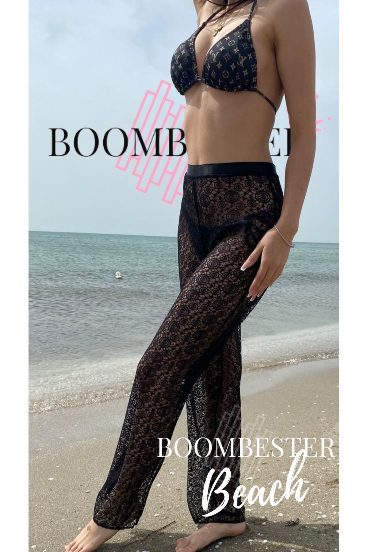 BoomBester-Pantaloni de plajă Pareo cu detaliu din dantelă neagră - Transparenti 1