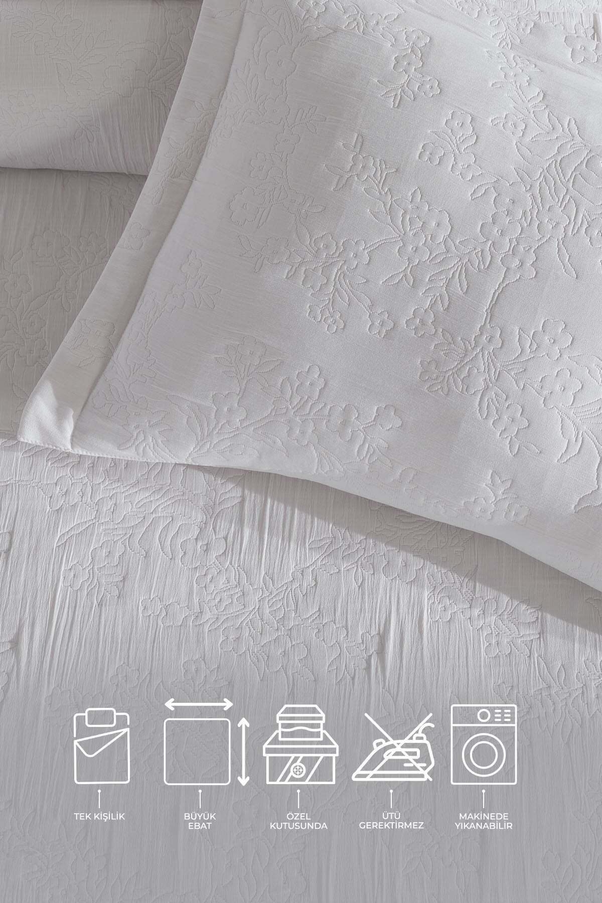 Nice Yatak Örtüsü Çift Kişilik 3 Parça (240x250 cm) Krem 3