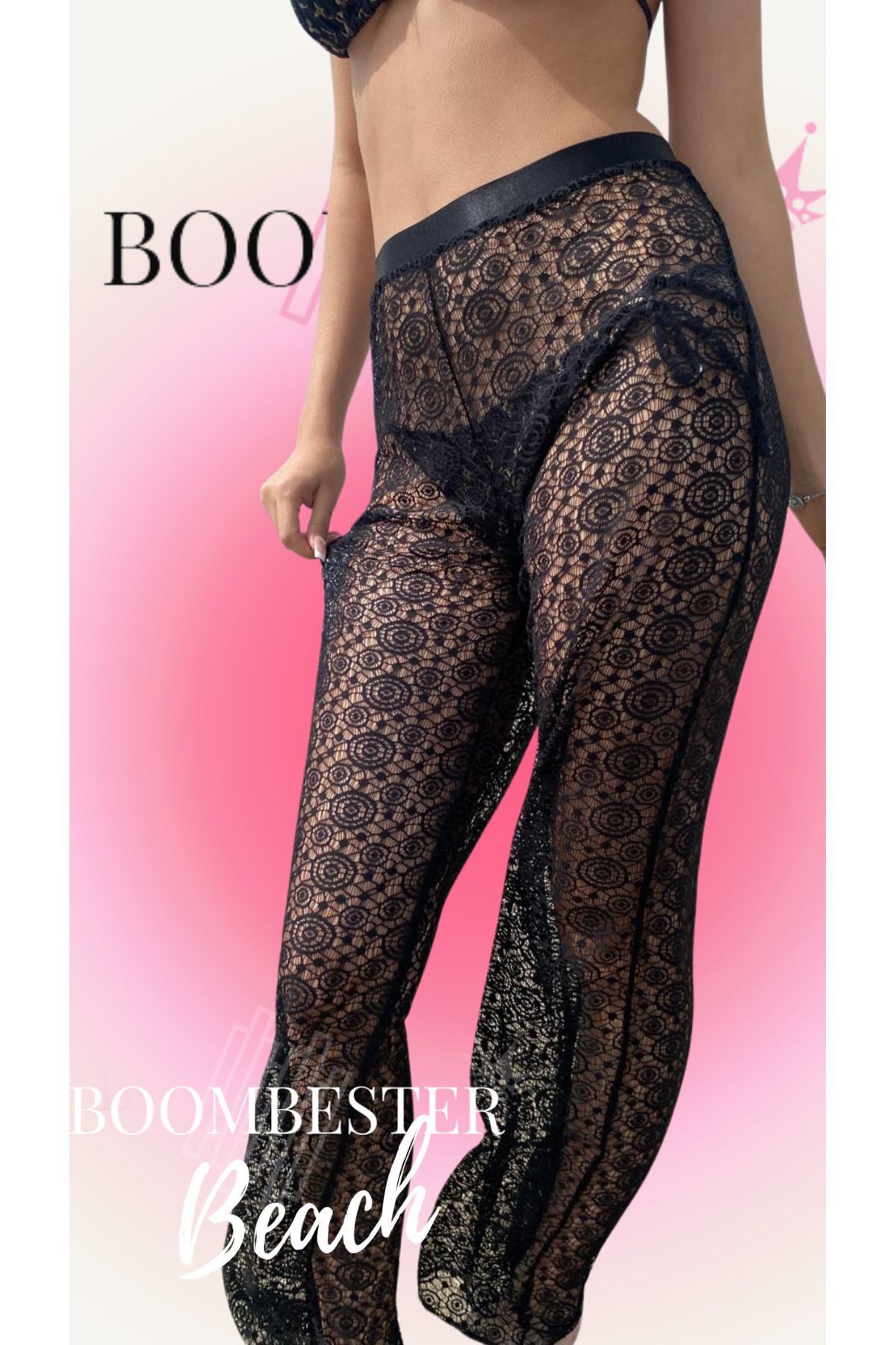 BoomBester-Pantaloni de plajă Pareo cu detaliu din dantelă neagră - Transparenti 3