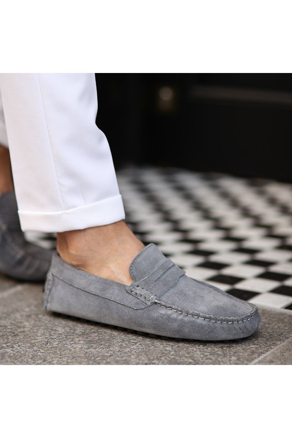 SailLakers-Grey Suede Leather Men's Loafer Shoes 4