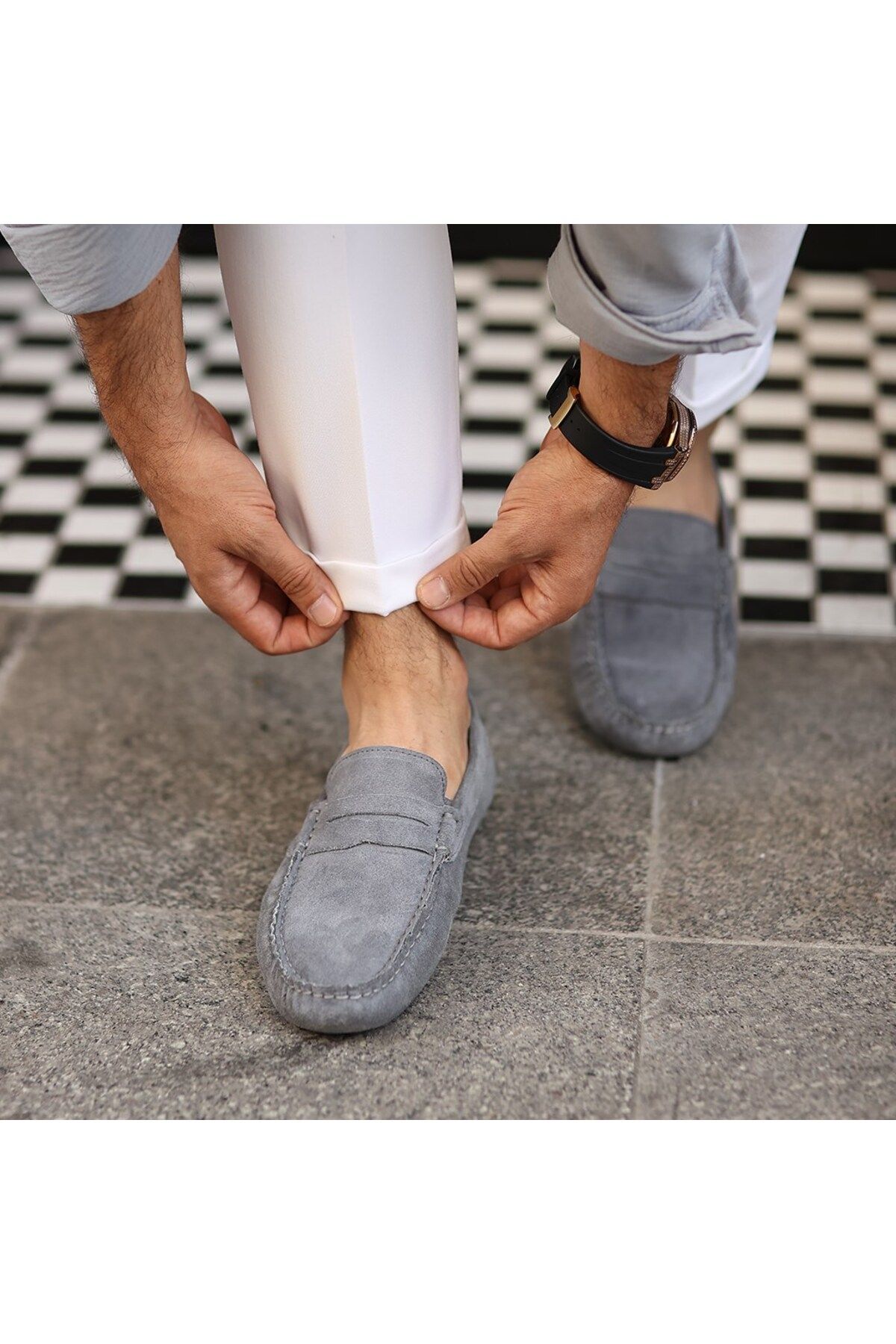 SailLakers-Grey Suede Leather Men's Loafer Shoes 2