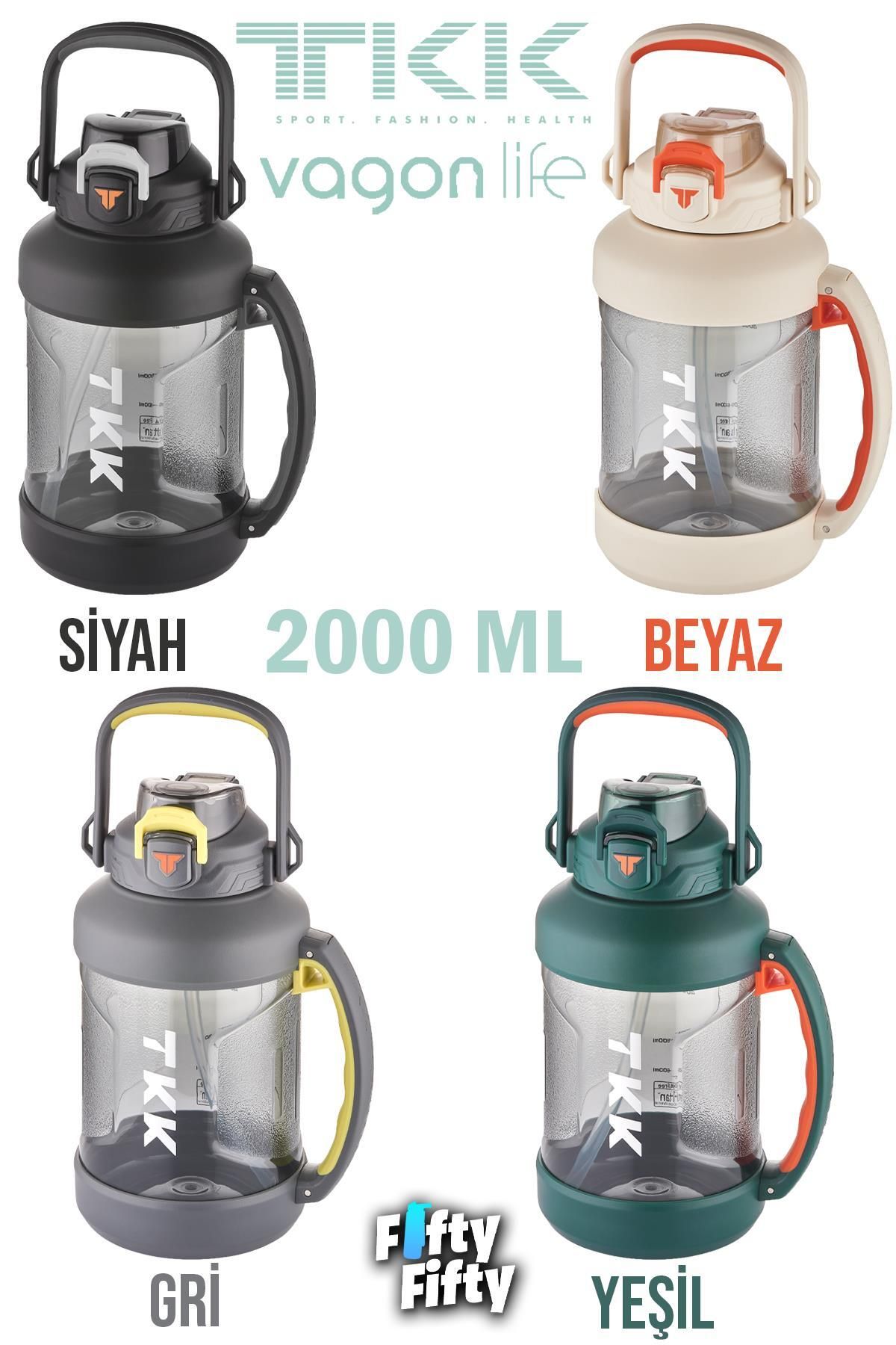 قمقمه ورزشی مشکی TKK 2000 میل یک پوشش دوتایی Pipetli Vagonlife