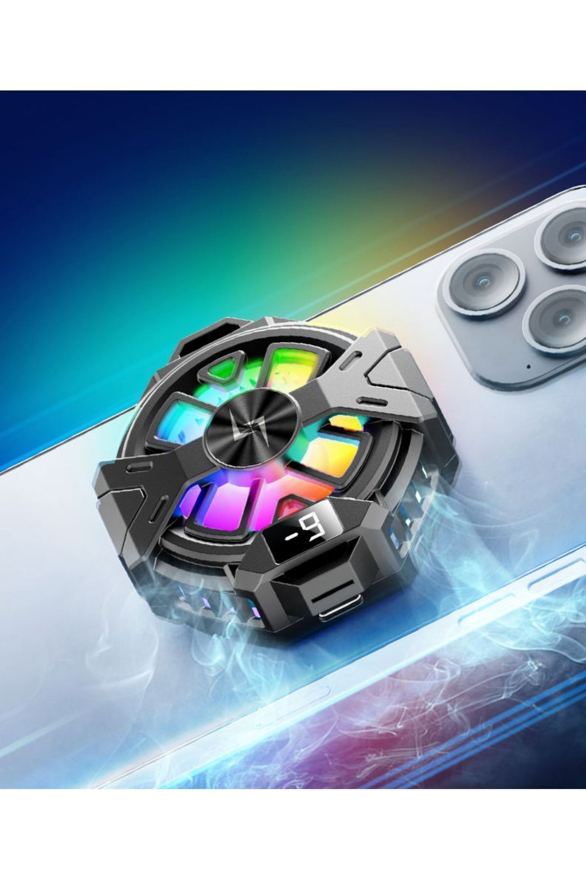 Mıknatıslı Mobil Fan RGB Led Işıklı Isı Derece Göstergeli Gaming Live Cep Telefon Soğutucu Radyatörü 6