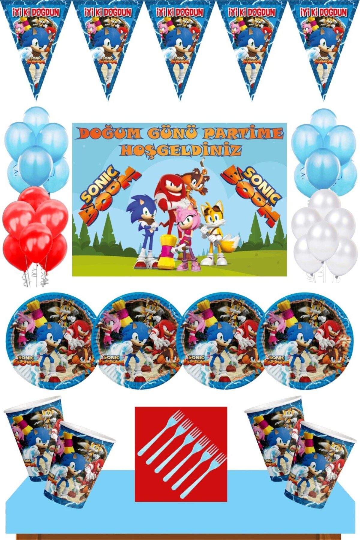 Parti Furyası-Sonic Boom 24-Person Birthday Party Set with Blue Banners 1