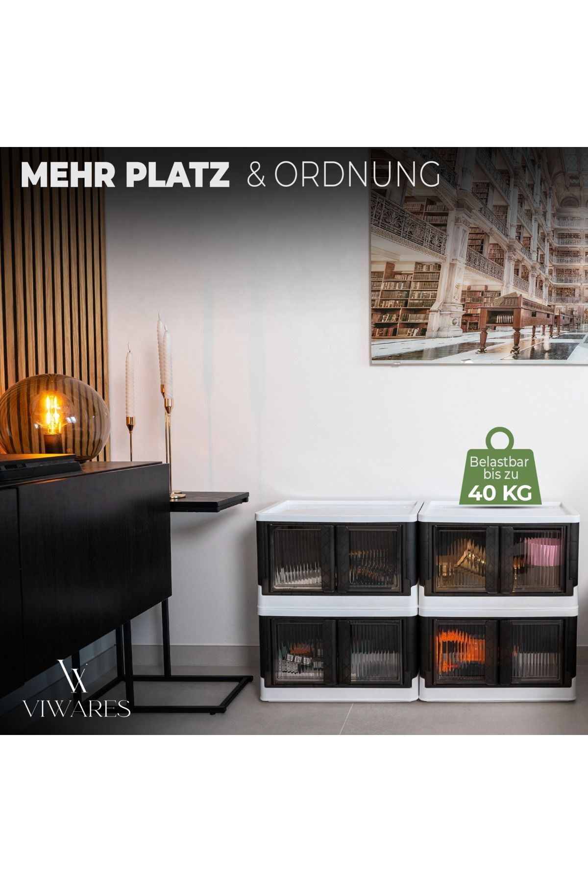 Viwares-Faltbare Aufbewahrungsbox mit Deckel - 4 Stapelbare Aufbewahrungsboxen 6