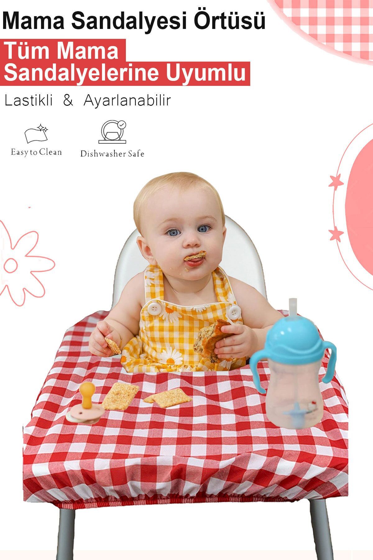 HALZEY Mama Sandalyesi Örtüsü & Kılıfı - Kırmızı Pötikareli fotoğrafı 3 (önizleme)