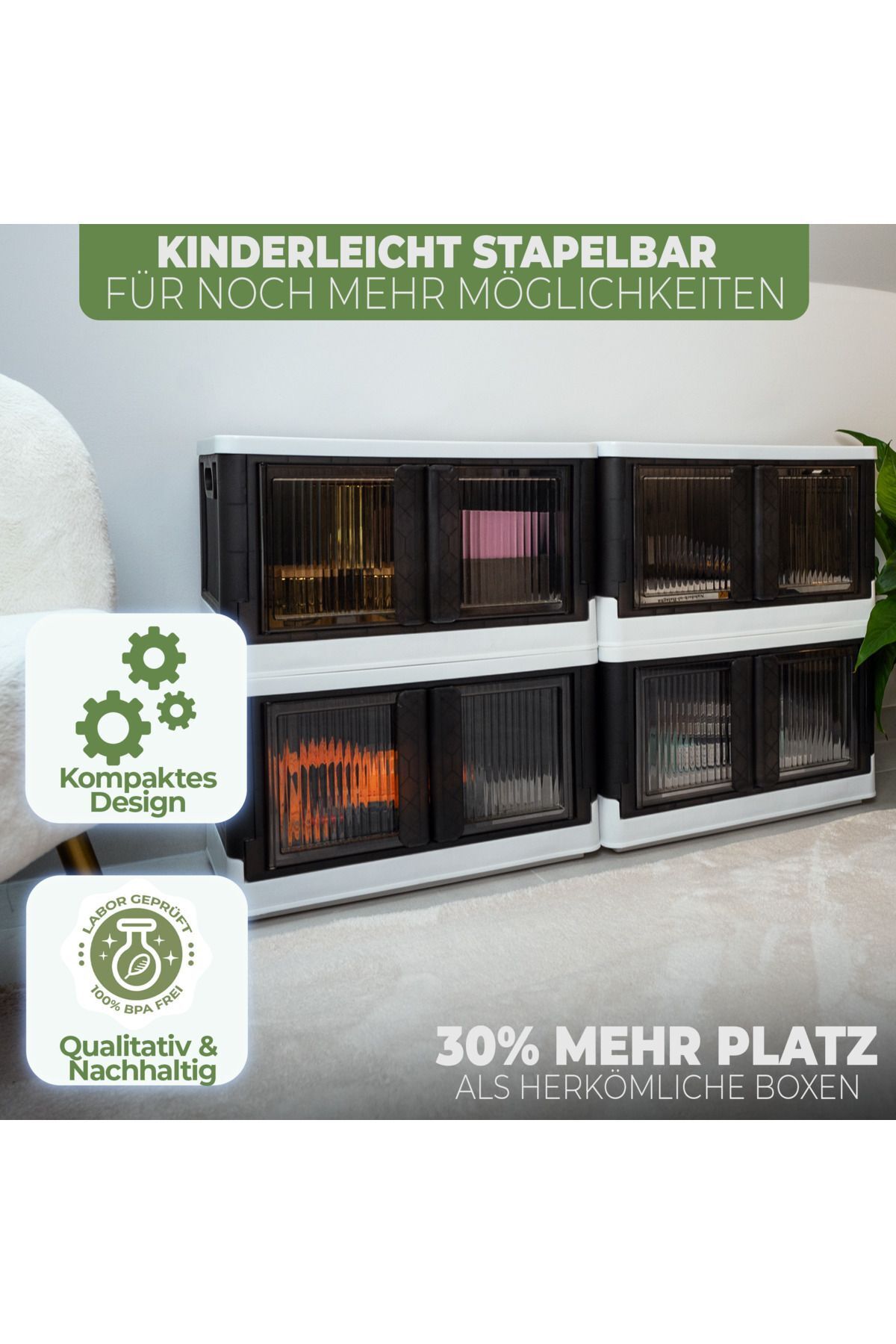 Viwares-Faltbare Aufbewahrungsbox mit Deckel - 2 Stapelbare Aufbewahrungsboxen 4