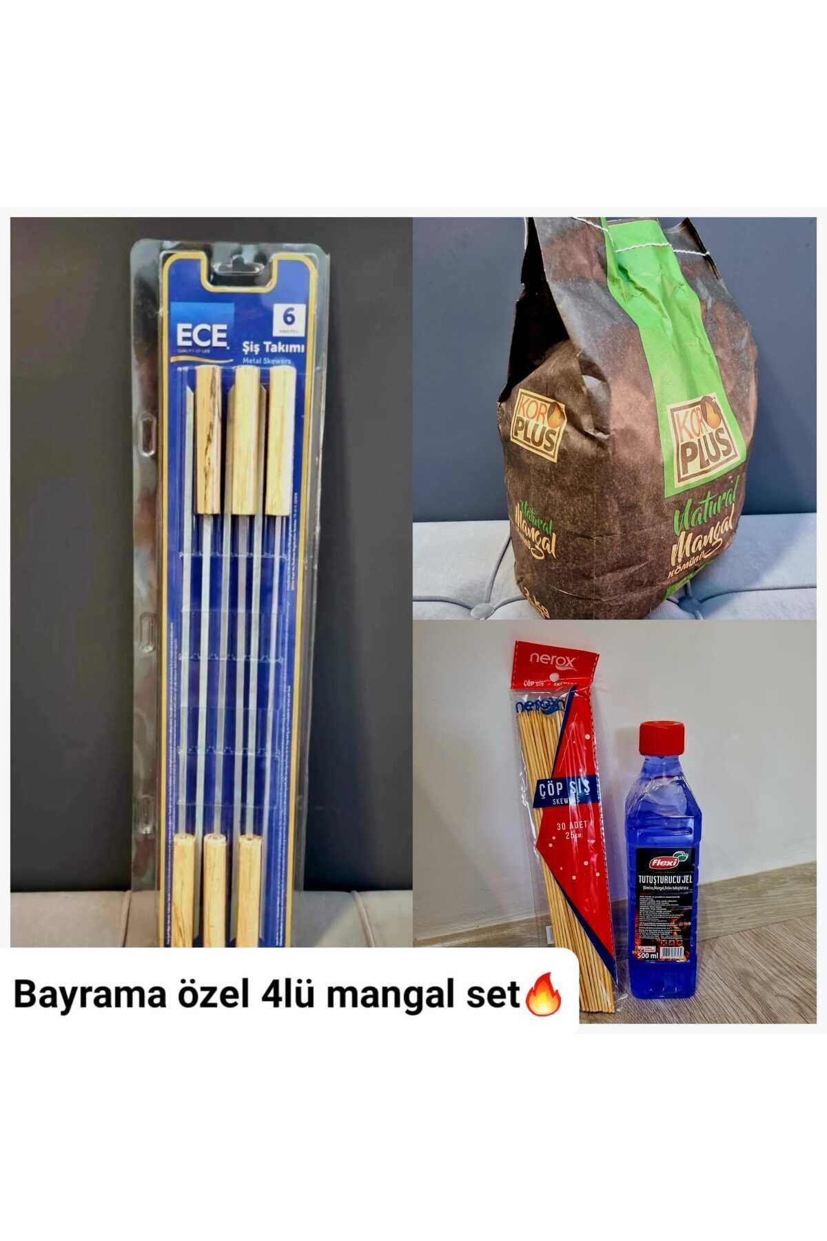 4lü Mangal Seti Kömür, Jel Yakıt,30 Lu Çöp Şiş Ve 6lı Şiş Takımı 4lü Piknik Seti