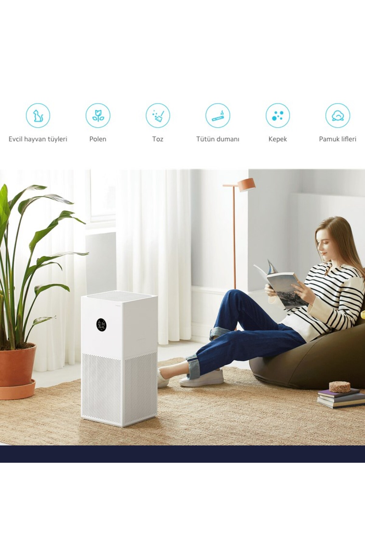 Xiaomi Anti Alerjik Akıllı Hava Temizleyici 48m2 Virüs Polen Avcısı Wi-fi Ve Sesli Kontrol Lambader hediye