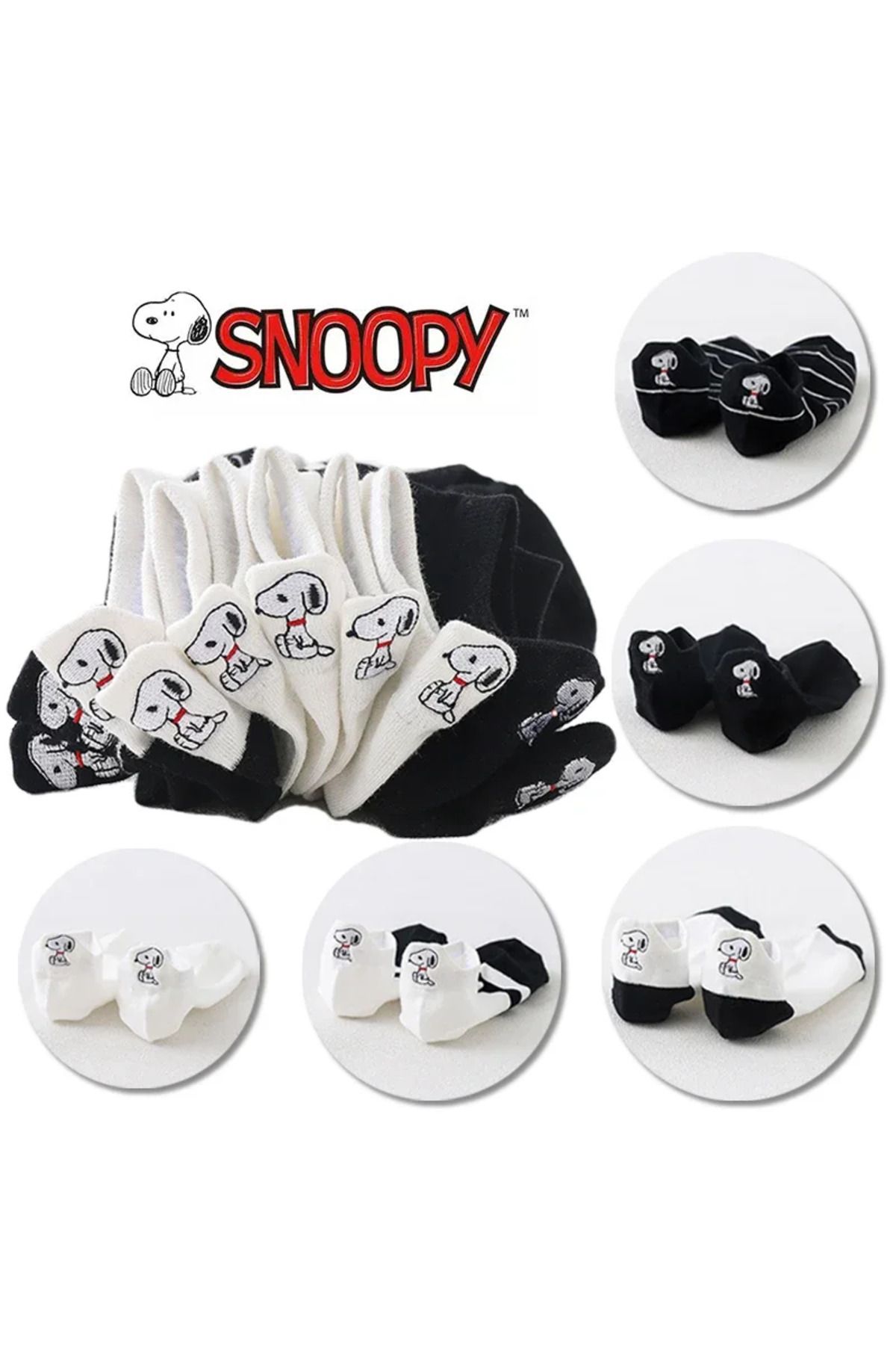 Sockmanya Женские 5 пар черно-белых носков с милыми вышитыми узорами Snoopy çrmnya-0655263a5iyhghSnp2