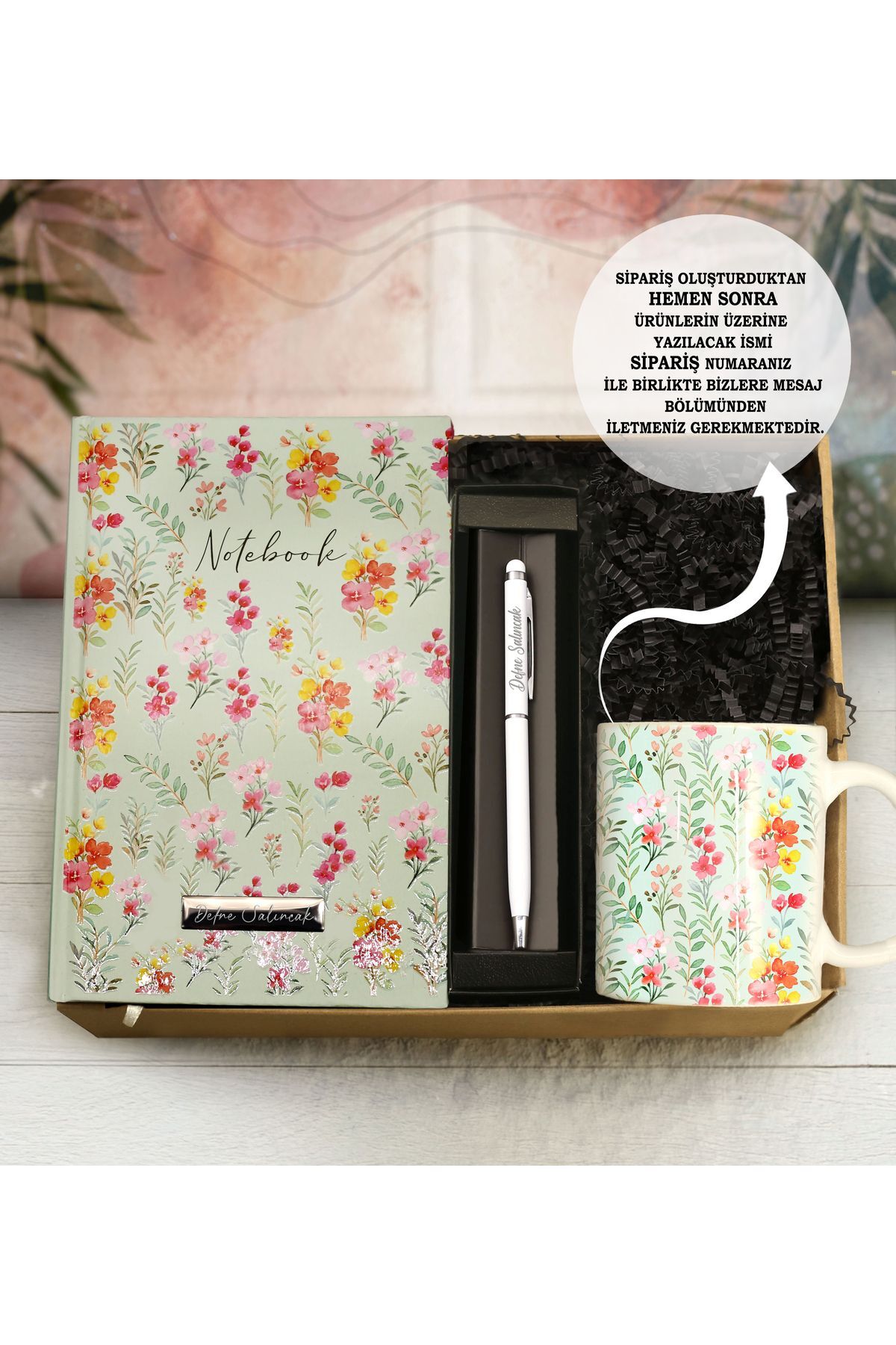 Personalized Patterned Notebook & Personalized Touch Pen & Printed Mug Gift Set