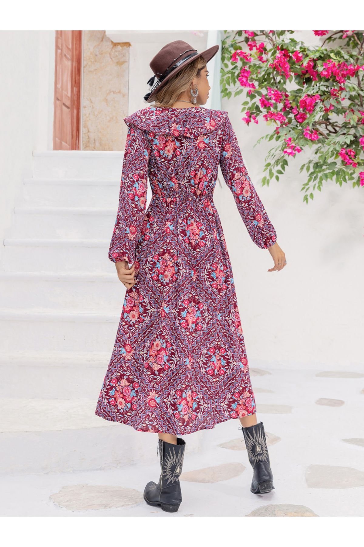 Russty Dustty By Styli-Floral Print A-Line Midi Dress with Front Split 6