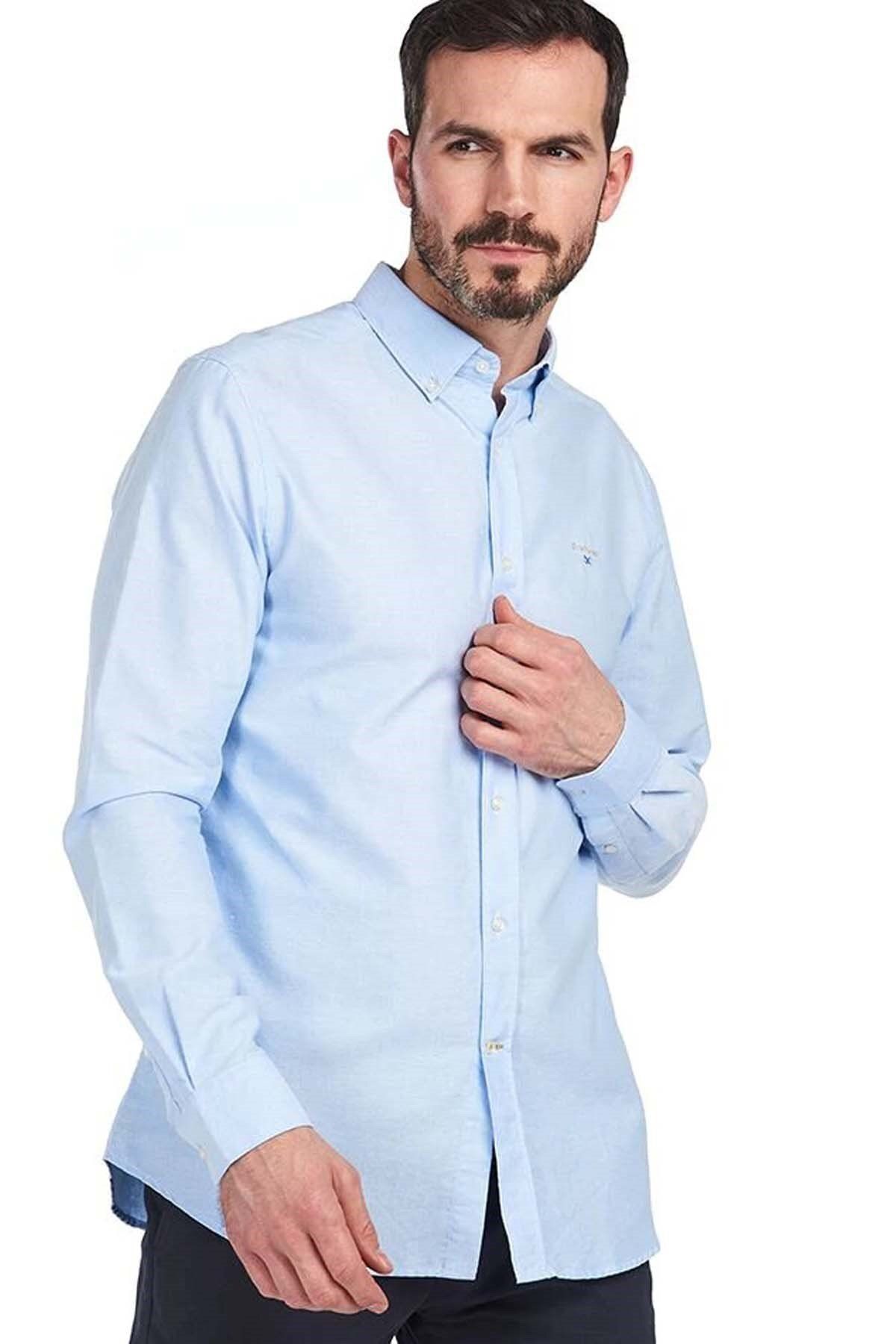 پیراهن / بلوز دکمه دار آبی مردانه آکسفورد 3 Bl32 Sky Blue Barbour