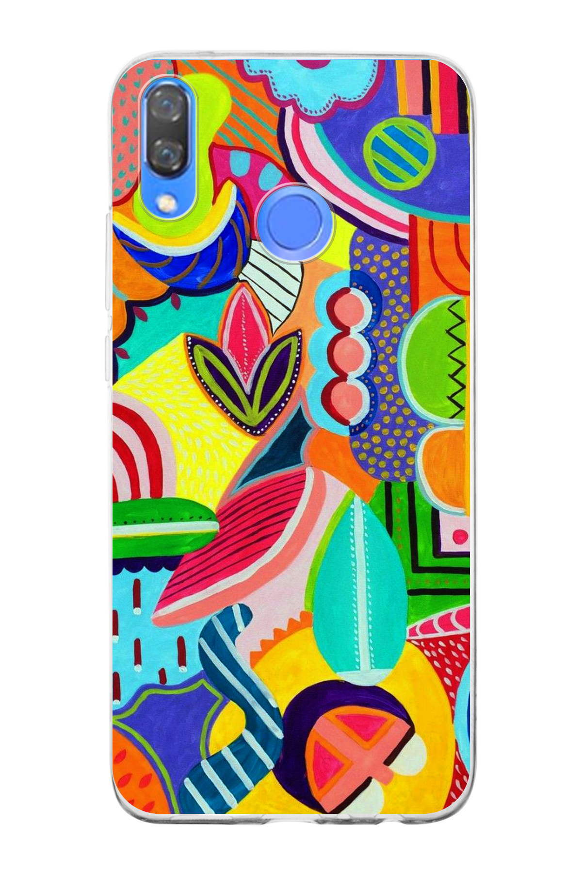 Huawei Y9 2019 ile Uyumlu 1mm Slim Fit Retro Renkler 6 Baskılı Şeffaf Kılıf
