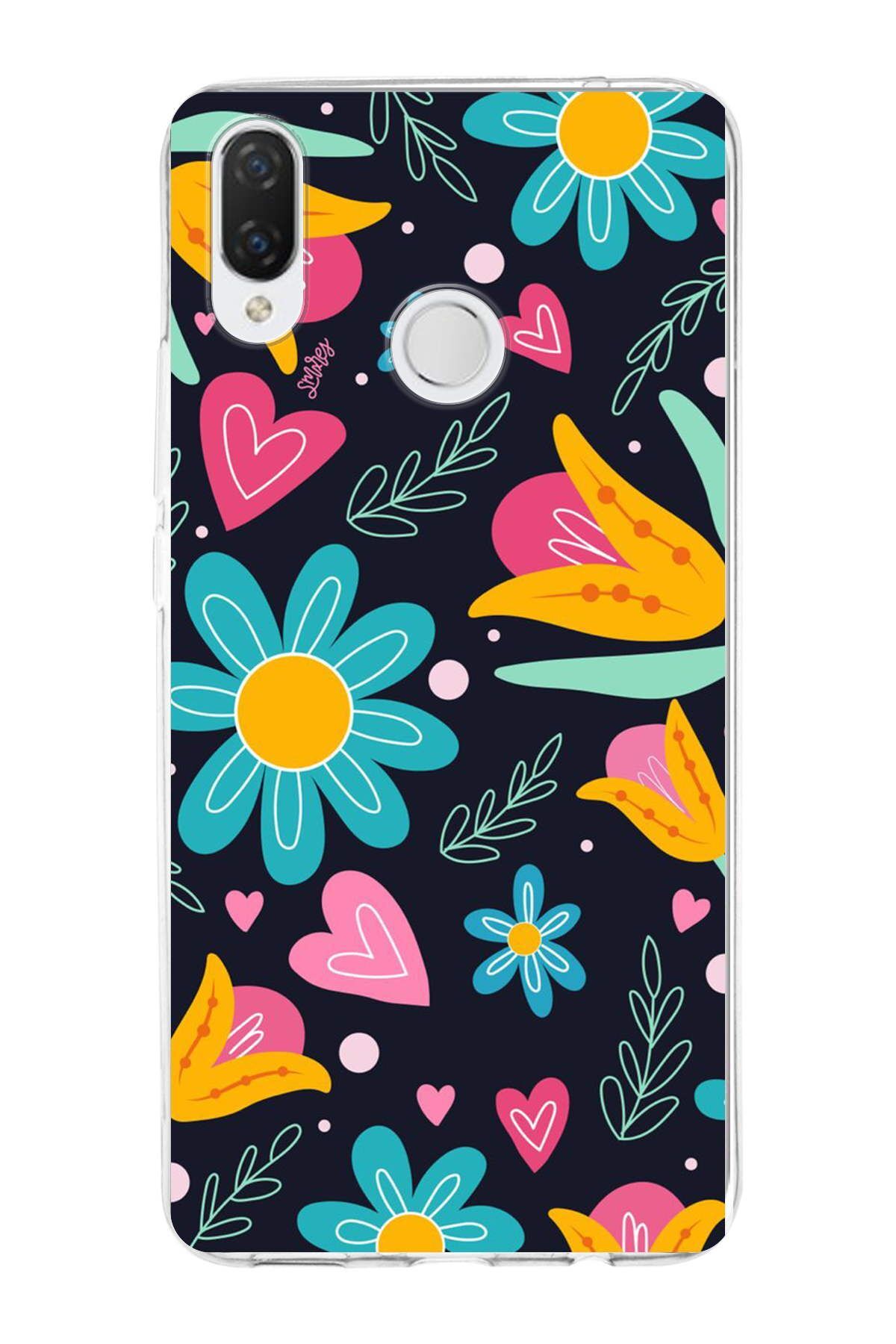 Huawei P Smart Plus ile Uyumlu 1mm Slim Fit Retro Renkler 1 Baskılı Şeffaf Kılıf