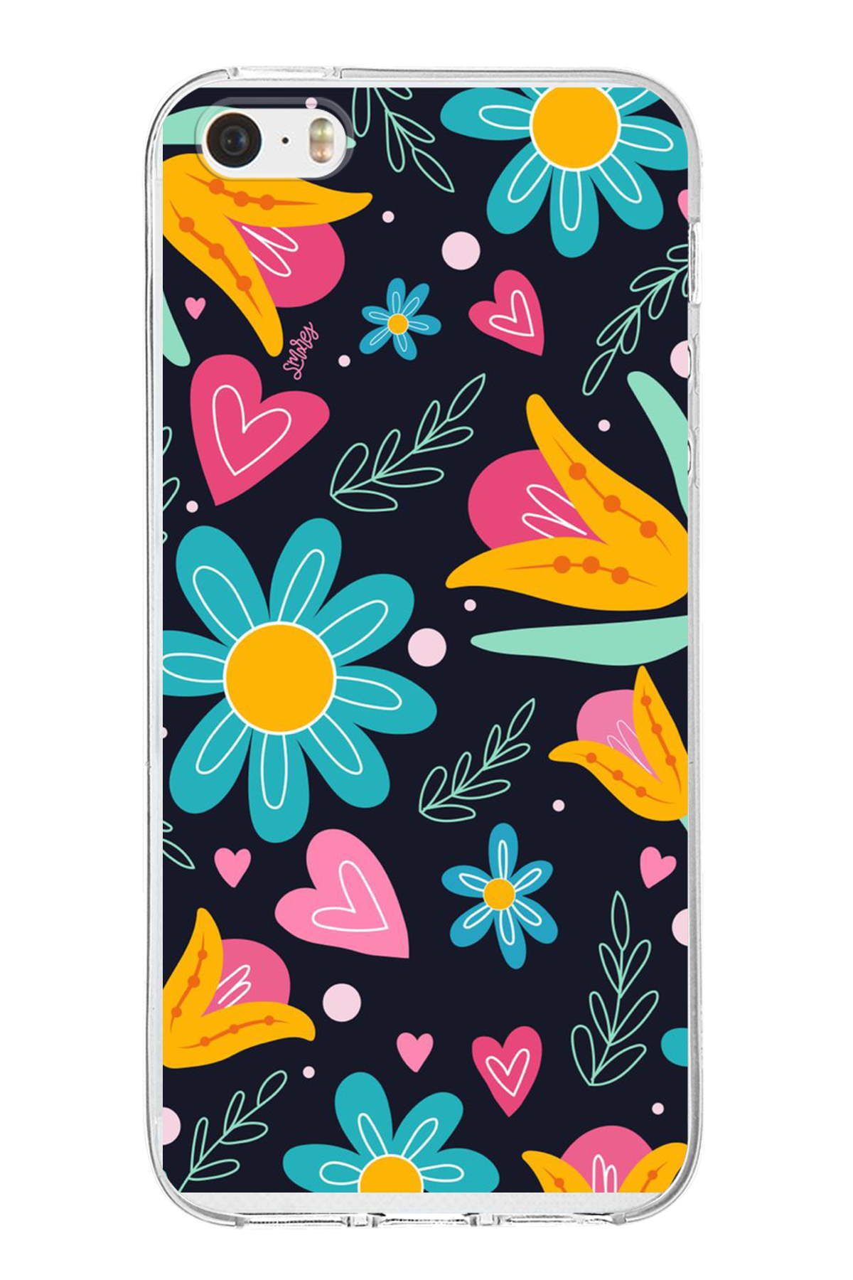 Apple iPhone 5S ile Uyumlu 1mm Slim Fit Retro Renkler 1 Baskılı Şeffaf Kılıf