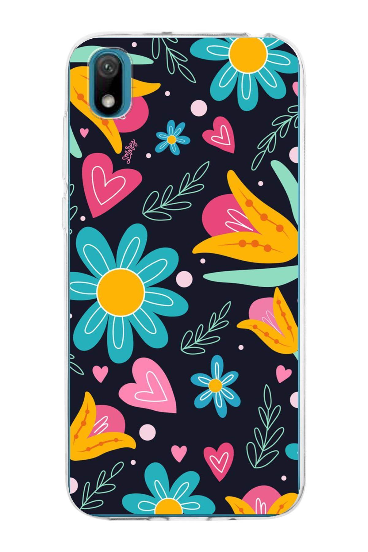 Huawei Y5 2019 ile Uyumlu 1mm Slim Fit Retro Renkler 1 Baskılı Şeffaf Kılıf