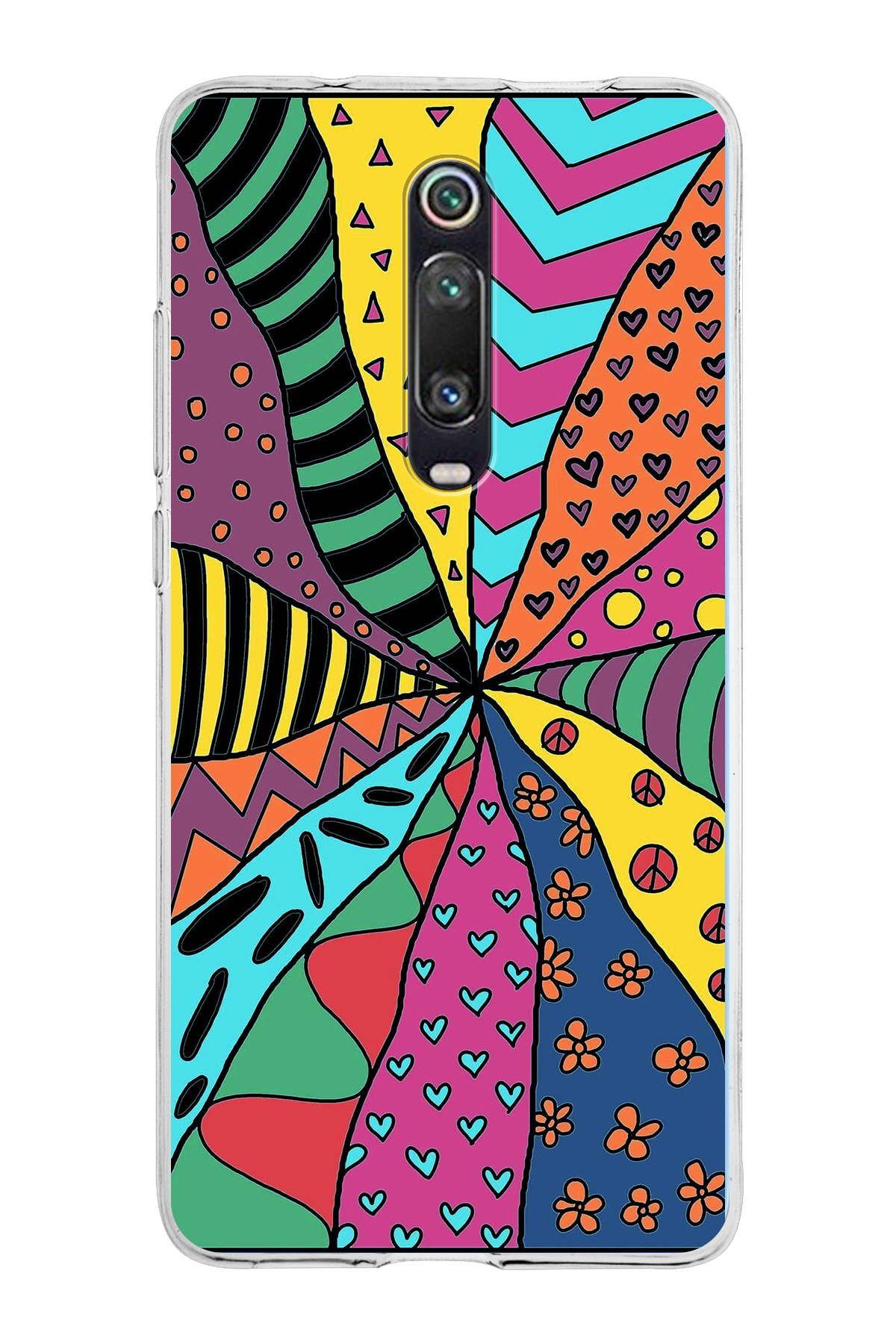 Xiaomi Mi 9T ile Uyumlu 1mm Slim Fit Retro Renkler 4 Baskılı Şeffaf Kılıf