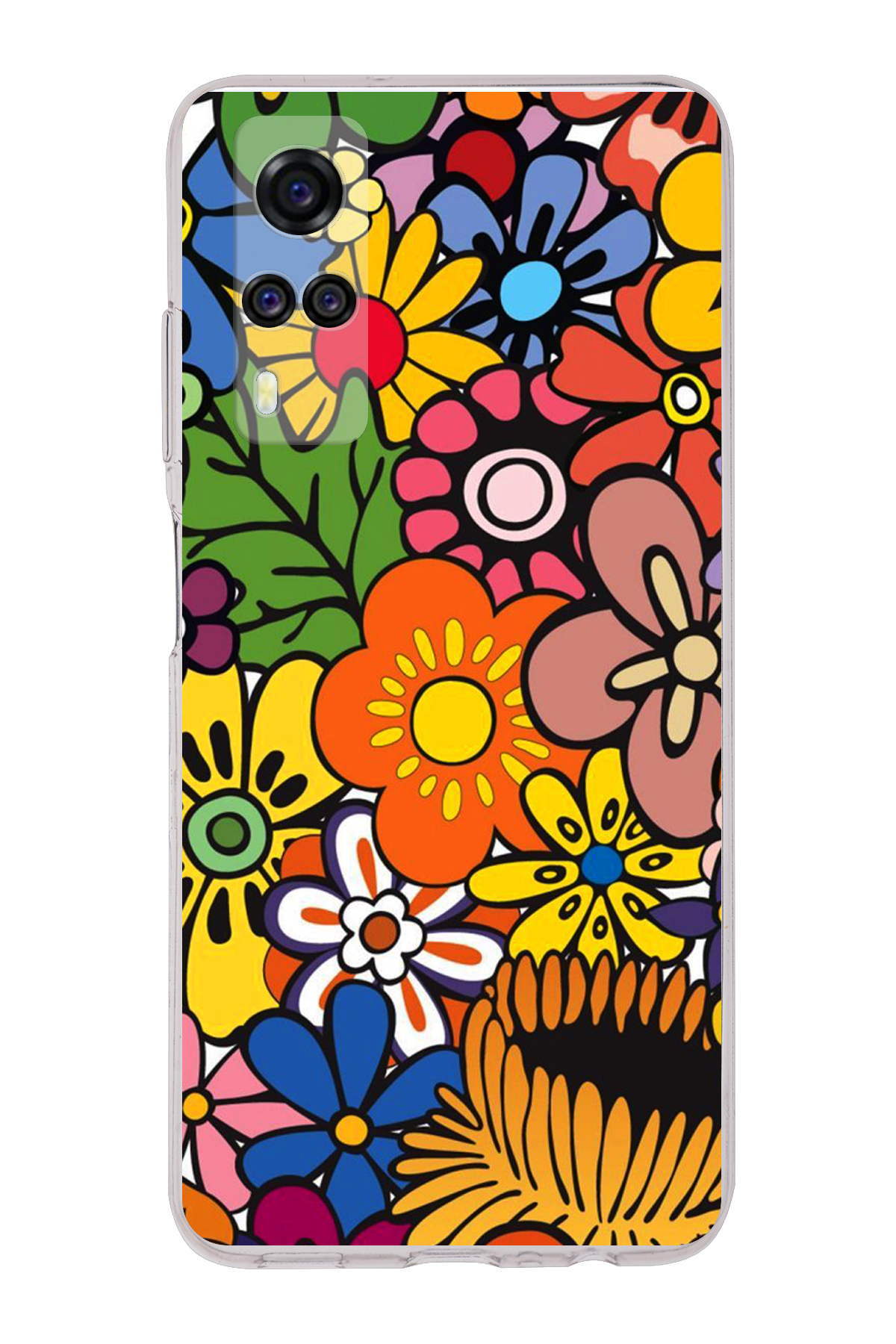 Vivo Y51 2020 ile Uyumlu 1mm Slim Fit Retro Renkler 2 Baskılı Şeffaf Kılıf