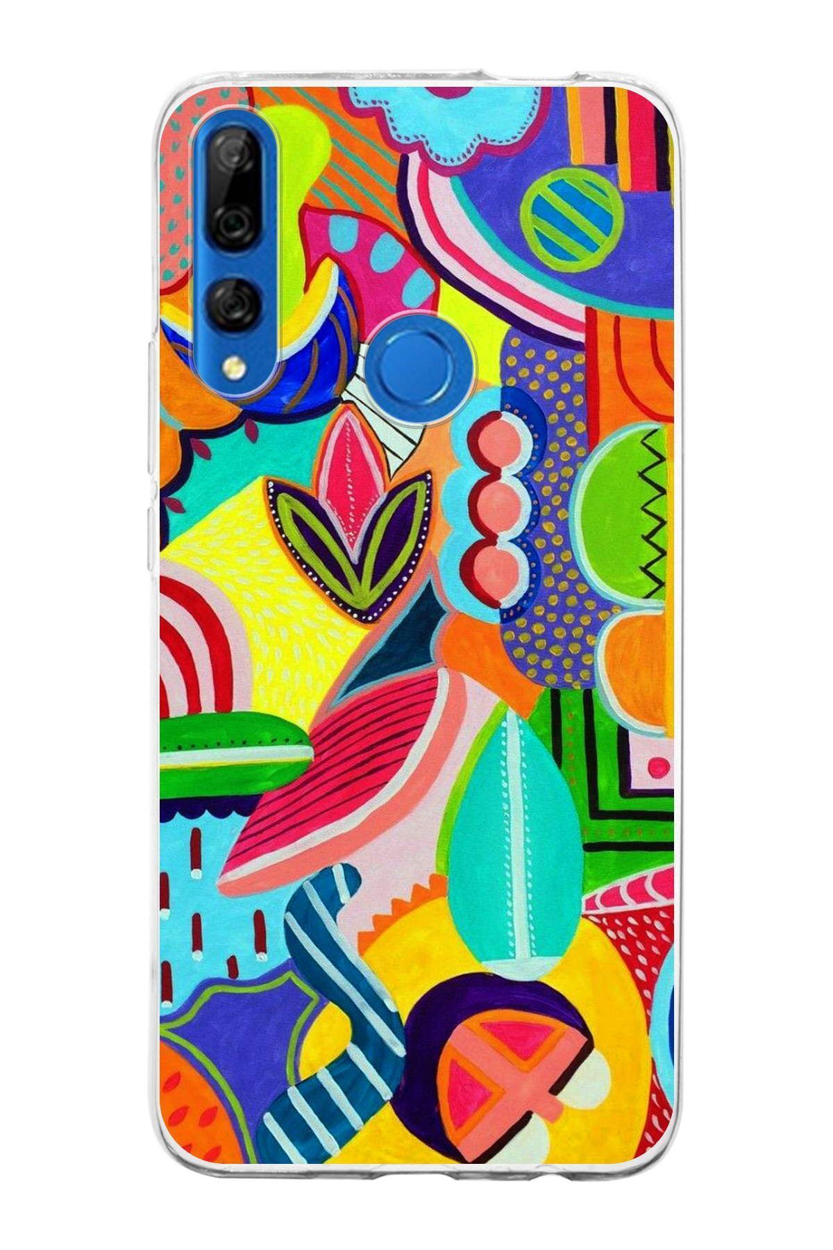 Huawei Y9 Prime 2019 ile Uyumlu 1mm Slim Fit Retro Renkler 6 Baskılı Şeffaf Kılıf