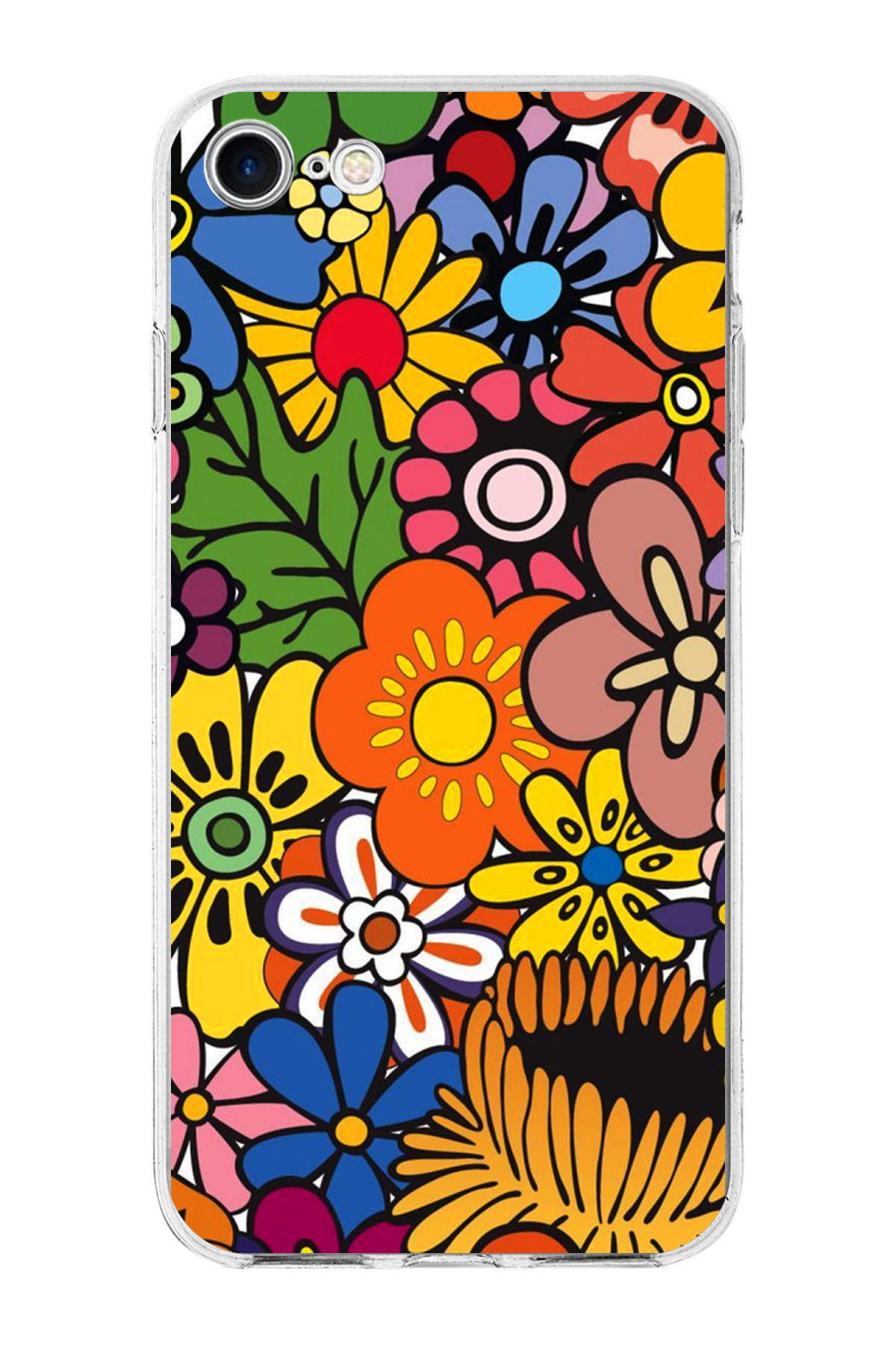 Apple iPhone SE ile Uyumlu 1mm Slim Fit Retro Renkler 2 Baskılı Şeffaf Kılıf