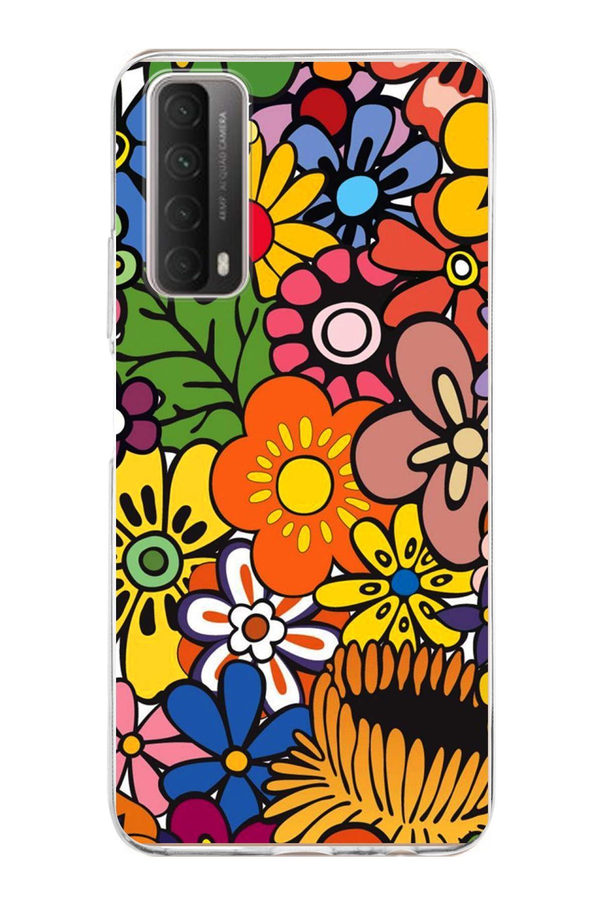 Huawei P Smart 2021 ile Uyumlu 1mm Slim Fit Retro Renkler 2 Baskılı Şeffaf Kılıf