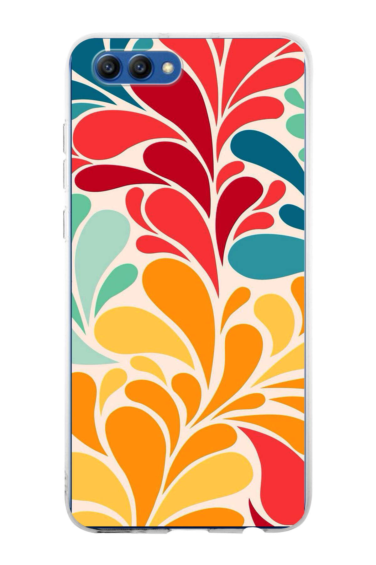 Huawei Honor View 10 ile Uyumlu 1mm Slim Fit Retro Renkler 5 Baskılı Şeffaf Kılıf