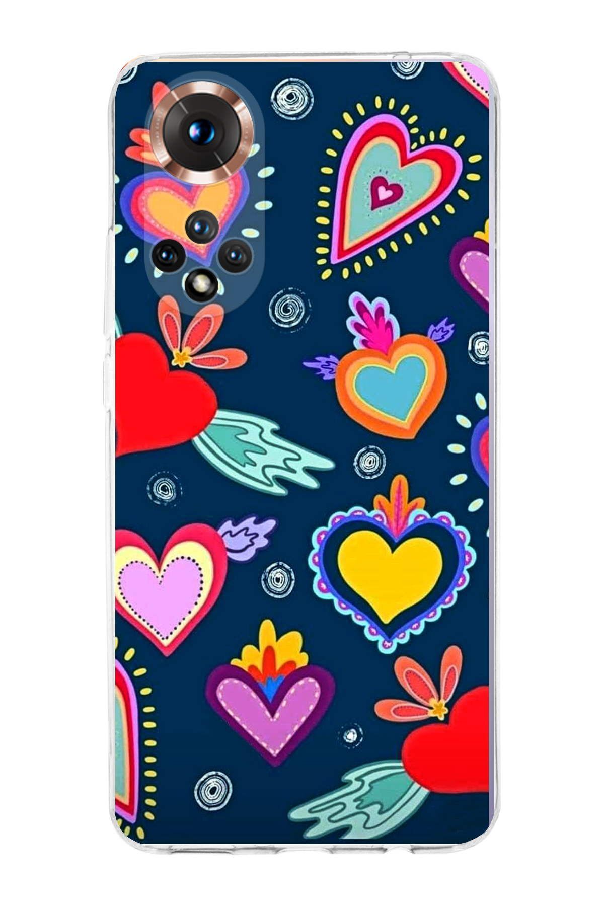 Huawei Honor 50 ile Uyumlu 1mm Slim Fit Retro Renkler 3 Baskılı Şeffaf Kılıf