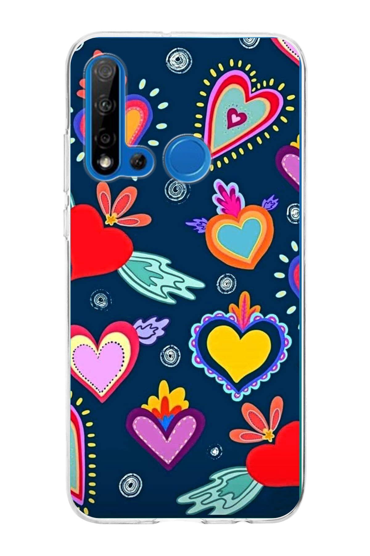 Huawei P20 Lite 2019 ile Uyumlu 1mm Slim Fit Retro Renkler 3 Baskılı Şeffaf Kılıf