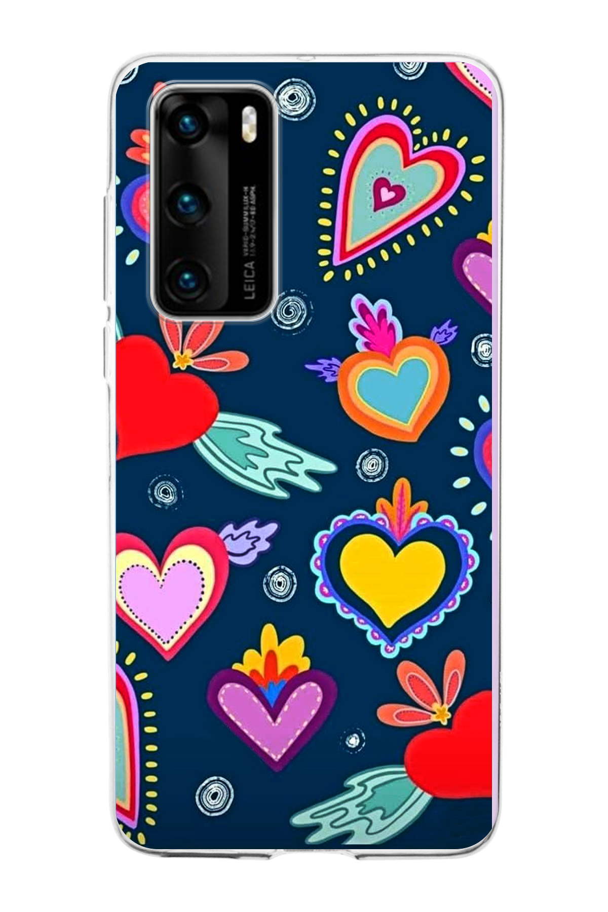 Huawei P40 ile Uyumlu 1mm Slim Fit Retro Renkler 3 Baskılı Şeffaf Kılıf