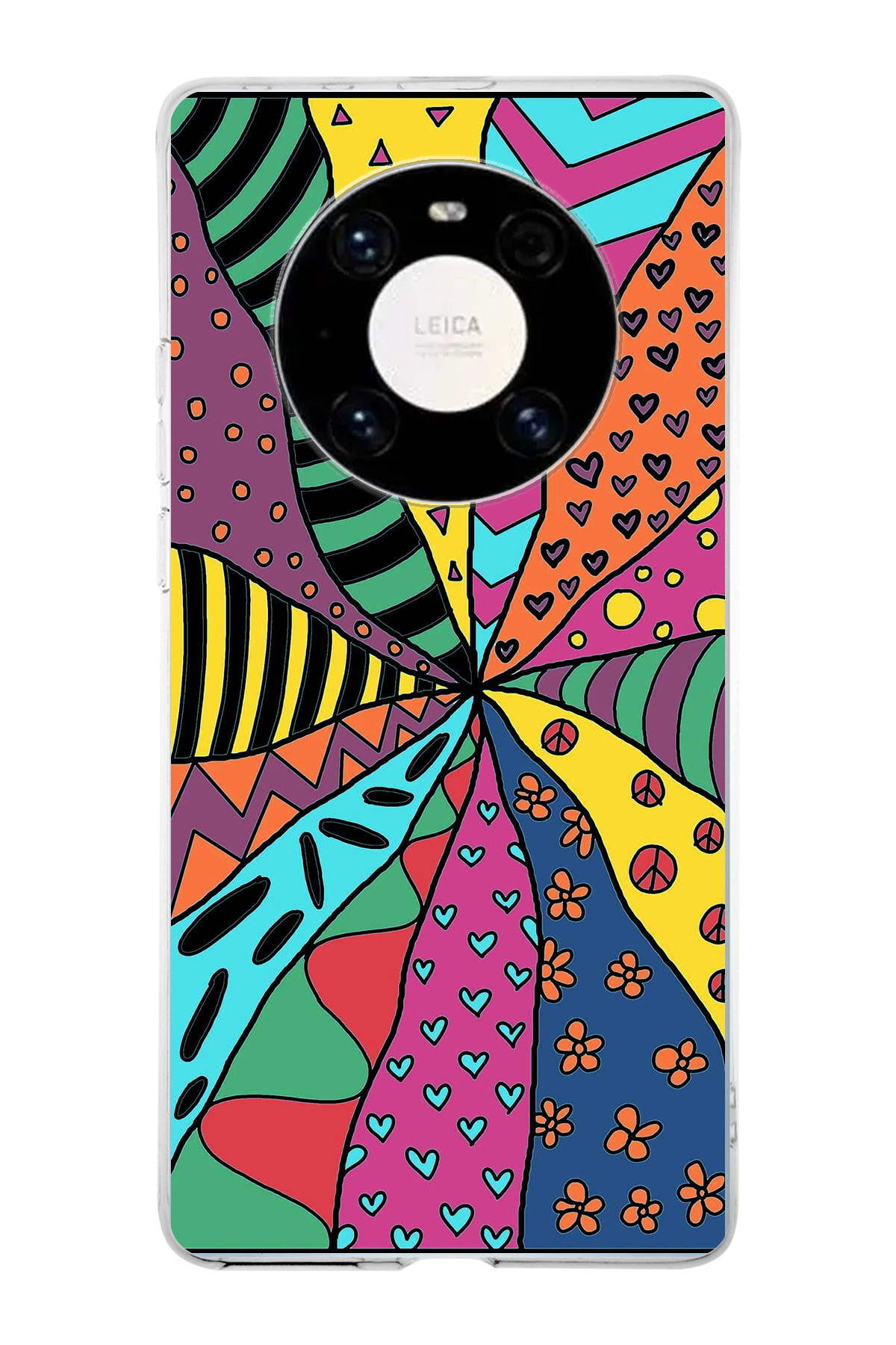 Huawei Mate 40 Pro ile Uyumlu 1mm Slim Fit Retro Renkler 4 Baskılı Şeffaf Kılıf