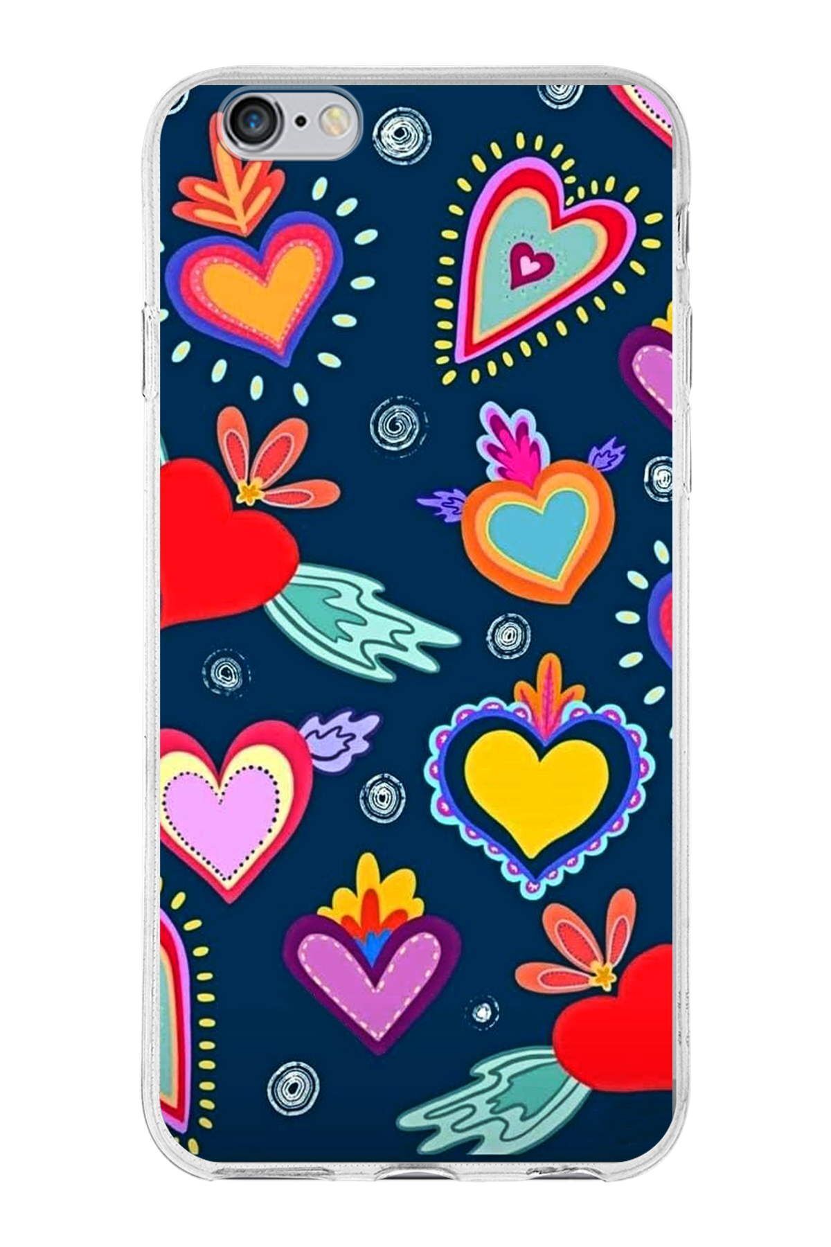 Apple iPhone 6 Plus ile Uyumlu 1mm Slim Fit Retro Renkler 3 Baskılı Şeffaf Kılıf