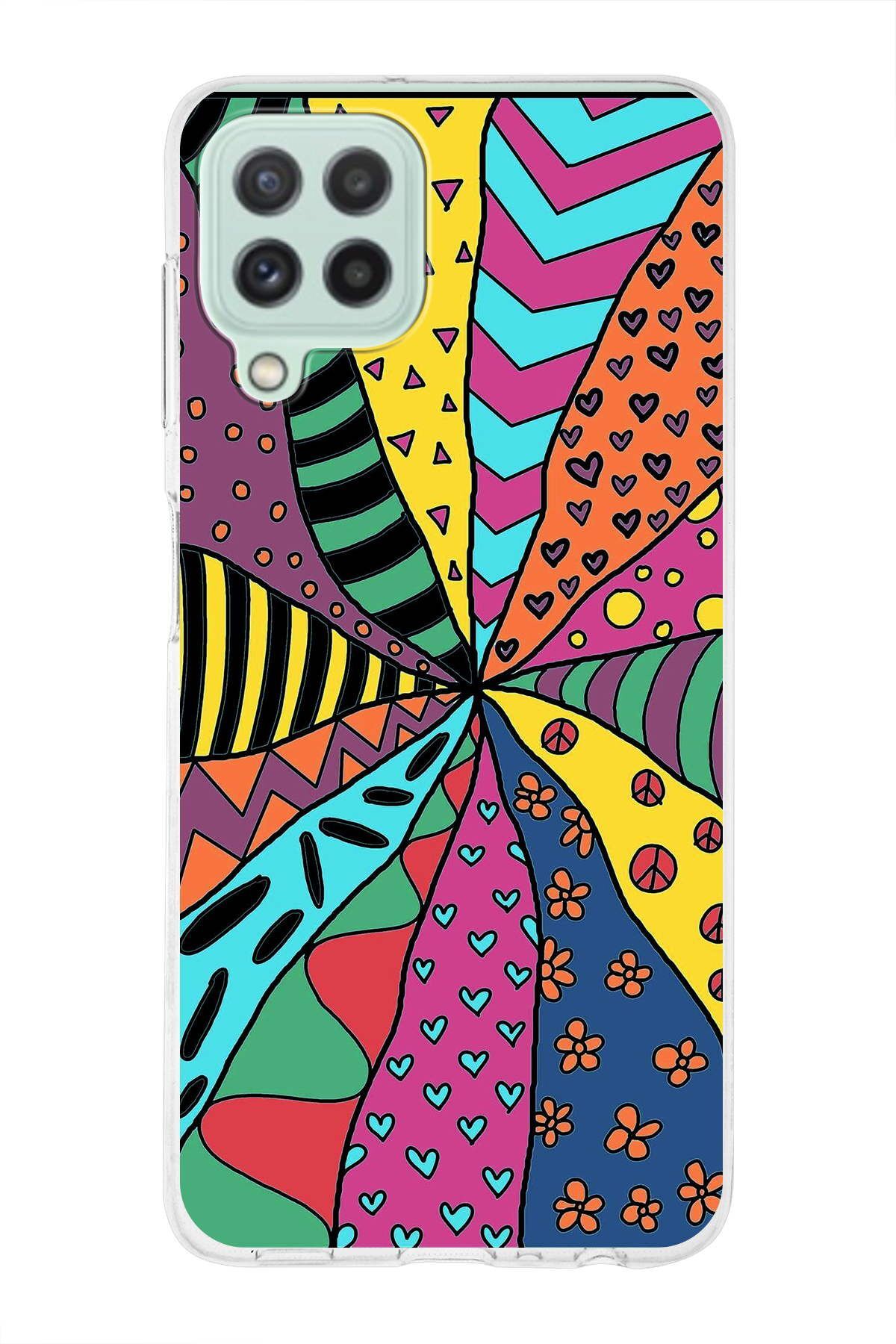 Samsung Galaxy M22 ile Uyumlu 1mm Slim Fit Retro Renkler 4 Baskılı Şeffaf Kılıf