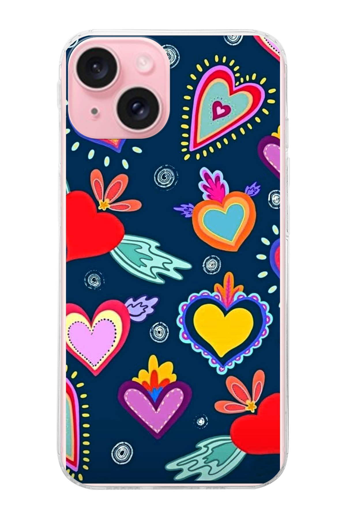 Apple iPhone 15 Plus ile Uyumlu 1mm Slim Fit Retro Renkler 3 Baskılı Şeffaf Kılıf