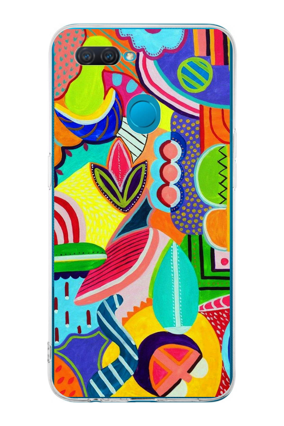 Oppo AX7 ile Uyumlu 1mm Slim Fit Retro Renkler 6 Baskılı Şeffaf Kılıf