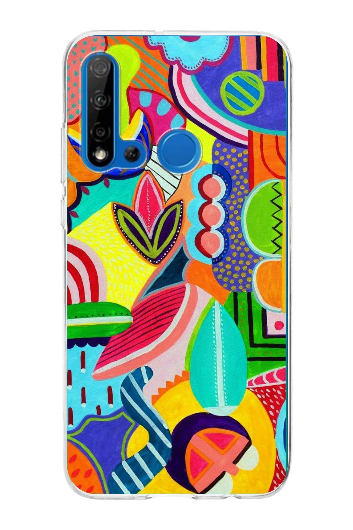Huawei P20 Lite 2019 ile Uyumlu 1mm Slim Fit Retro Renkler 6 Baskılı Şeffaf Kılıf