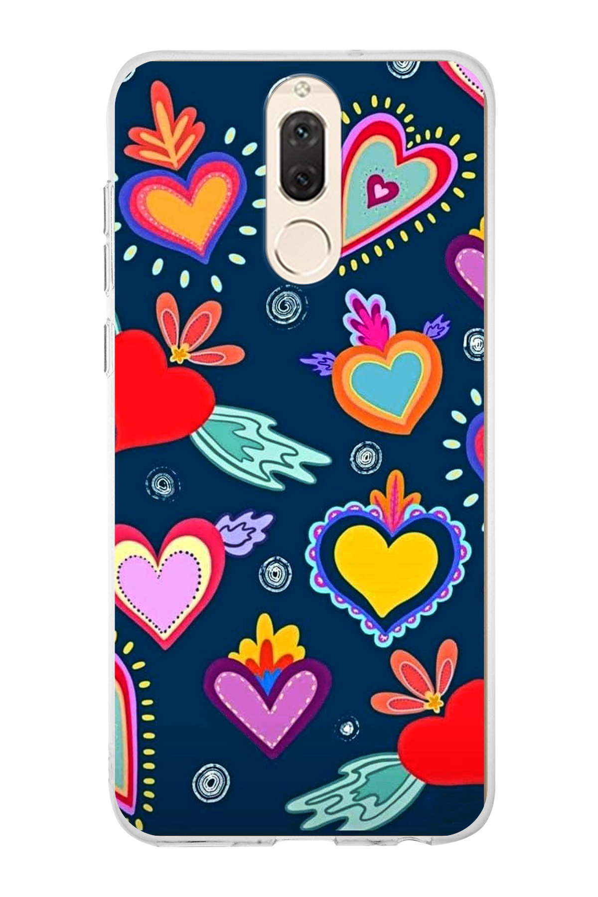 Huawei Mate 10 Lite ile Uyumlu 1mm Slim Fit Retro Renkler 3 Baskılı Şeffaf Kılıf