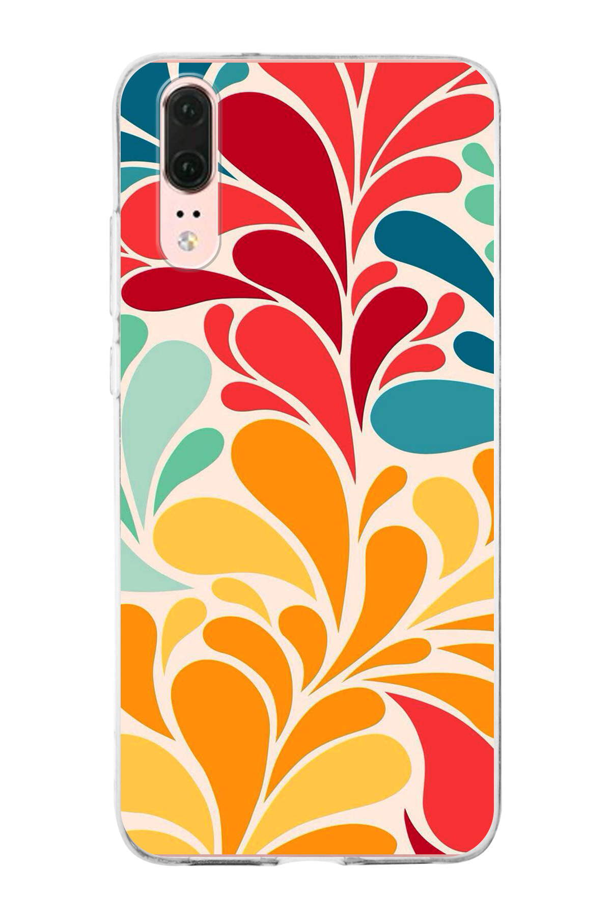 Huawei P20 ile Uyumlu 1mm Slim Fit Retro Renkler 5 Baskılı Şeffaf Kılıf