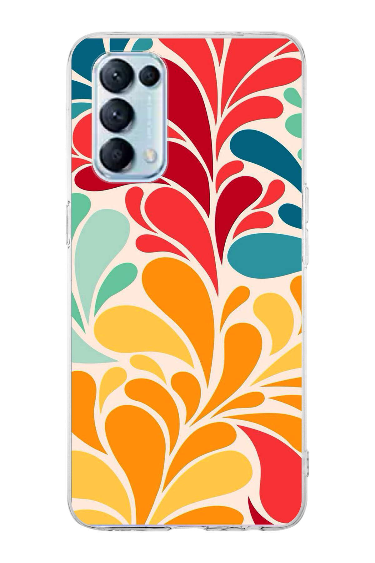 Oppo Reno 5 ile Uyumlu 1mm Slim Fit Retro Renkler 5 Baskılı Şeffaf Kılıf