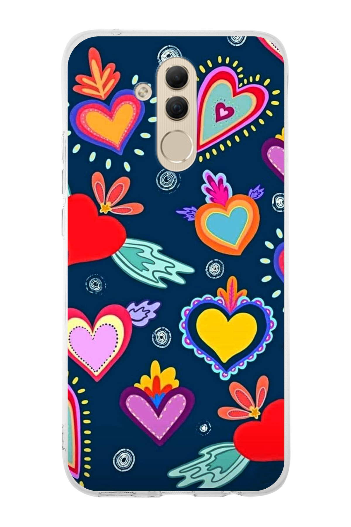 Huawei Mate 20 Lite ile Uyumlu 1mm Slim Fit Retro Renkler 3 Baskılı Şeffaf Kılıf