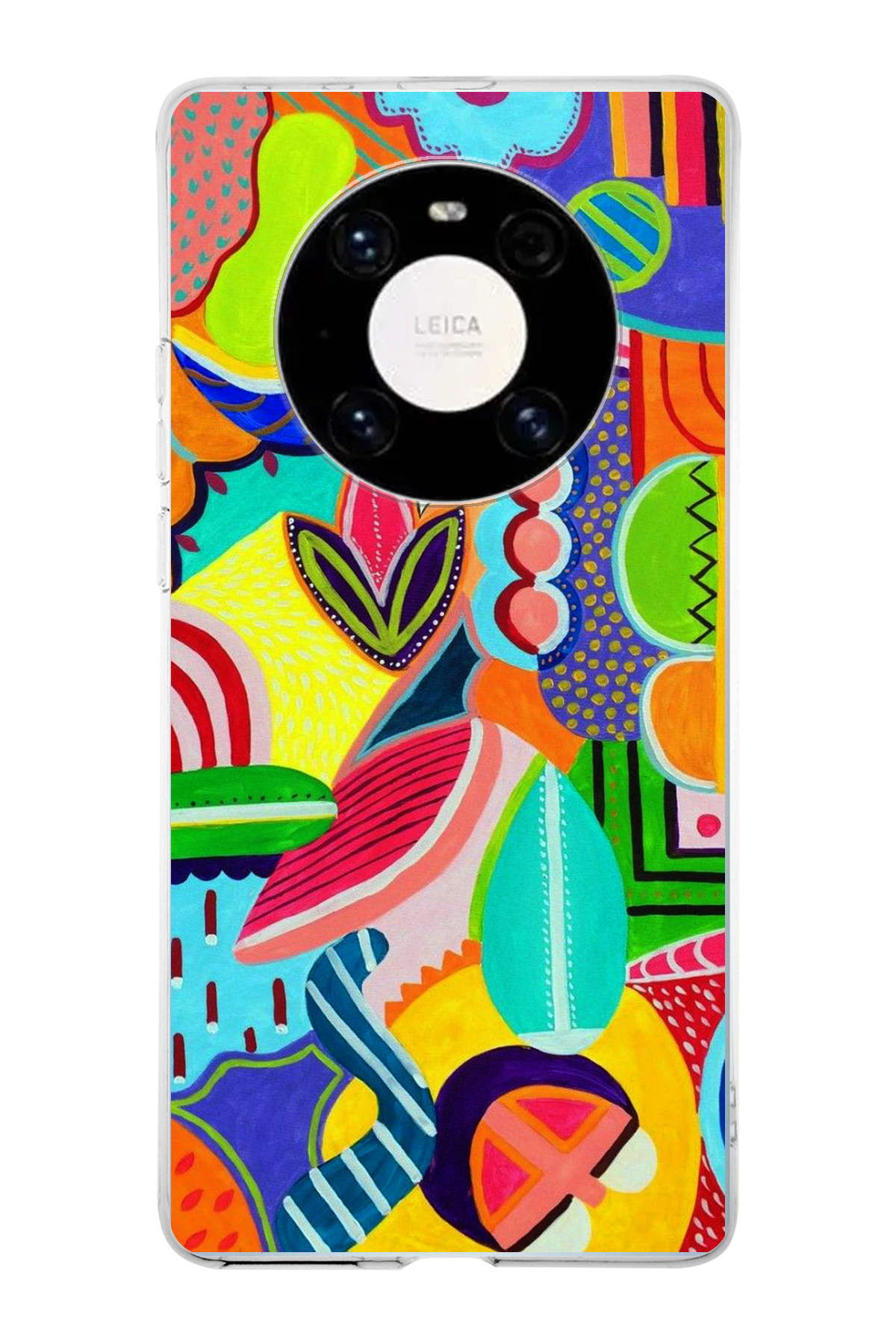 Huawei Mate 40 Pro ile Uyumlu 1mm Slim Fit Retro Renkler 6 Baskılı Şeffaf Kılıf