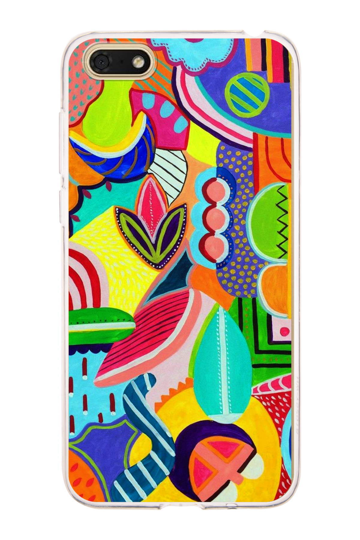 Huawei Honor 7S ile Uyumlu 1mm Slim Fit Retro Renkler 6 Baskılı Şeffaf Kılıf