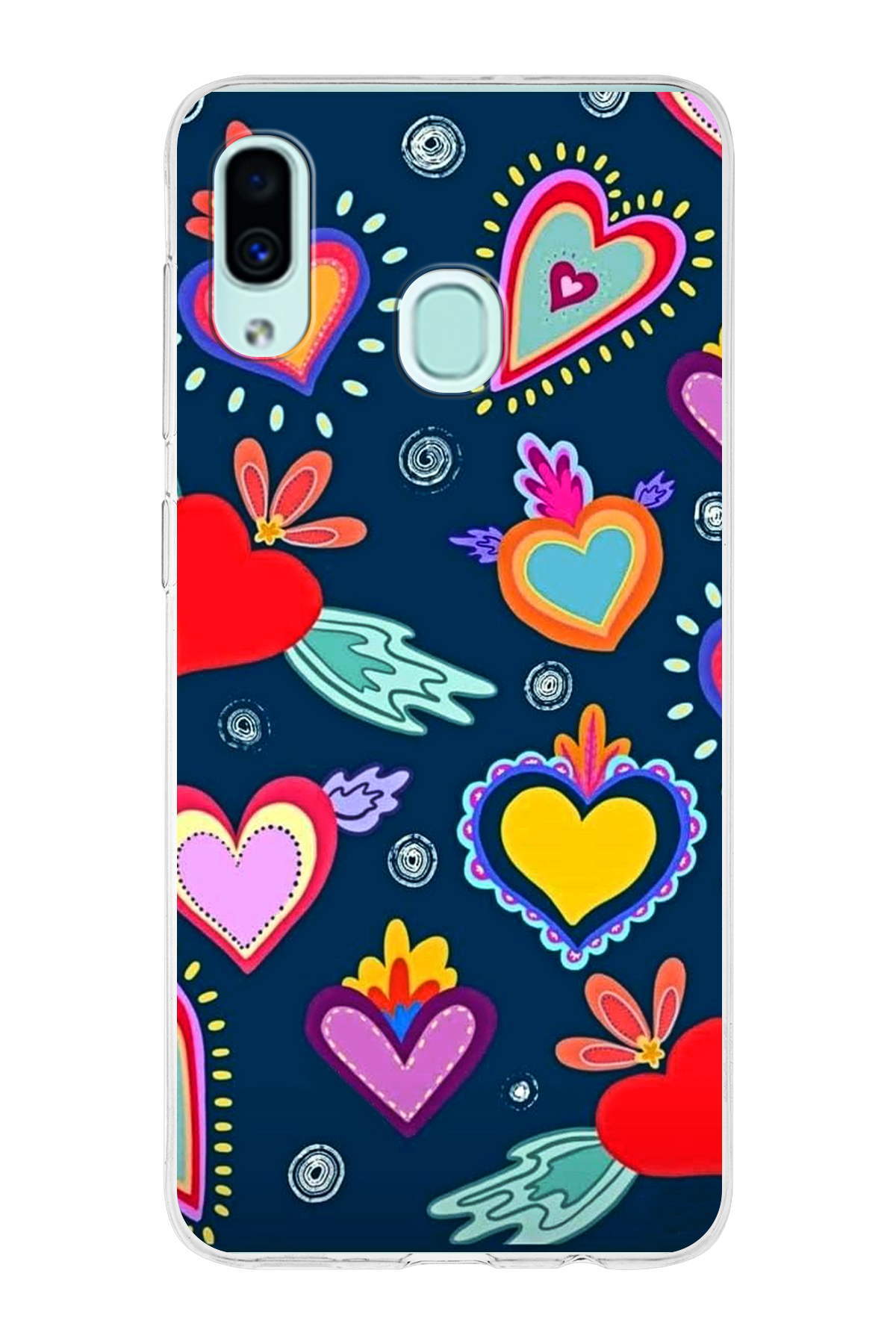 Samsung Galaxy A30 ile Uyumlu 1mm Slim Fit Retro Renkler 3 Baskılı Şeffaf Kılıf