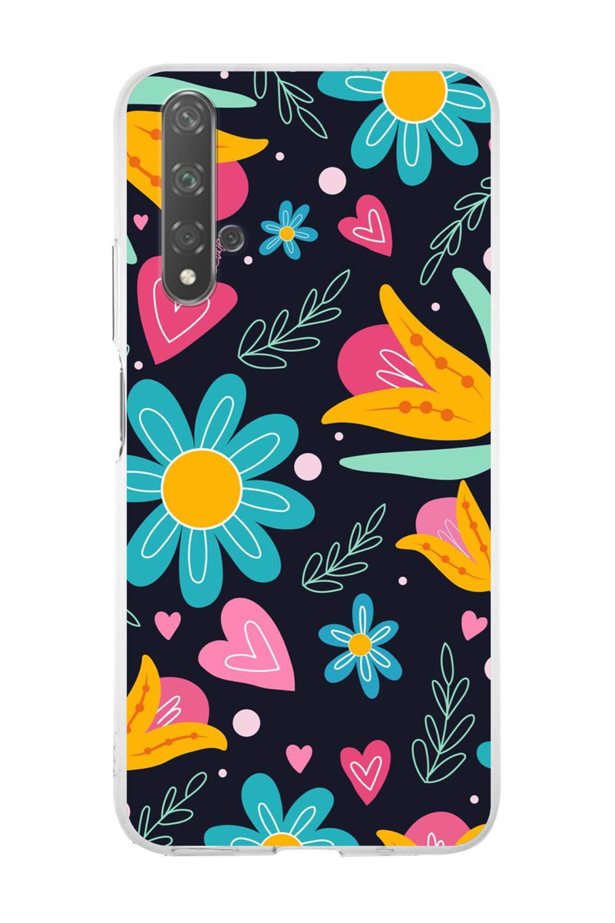 Huawei Honor 20 ile Uyumlu 1mm Slim Fit Retro Renkler 1 Baskılı Şeffaf Kılıf