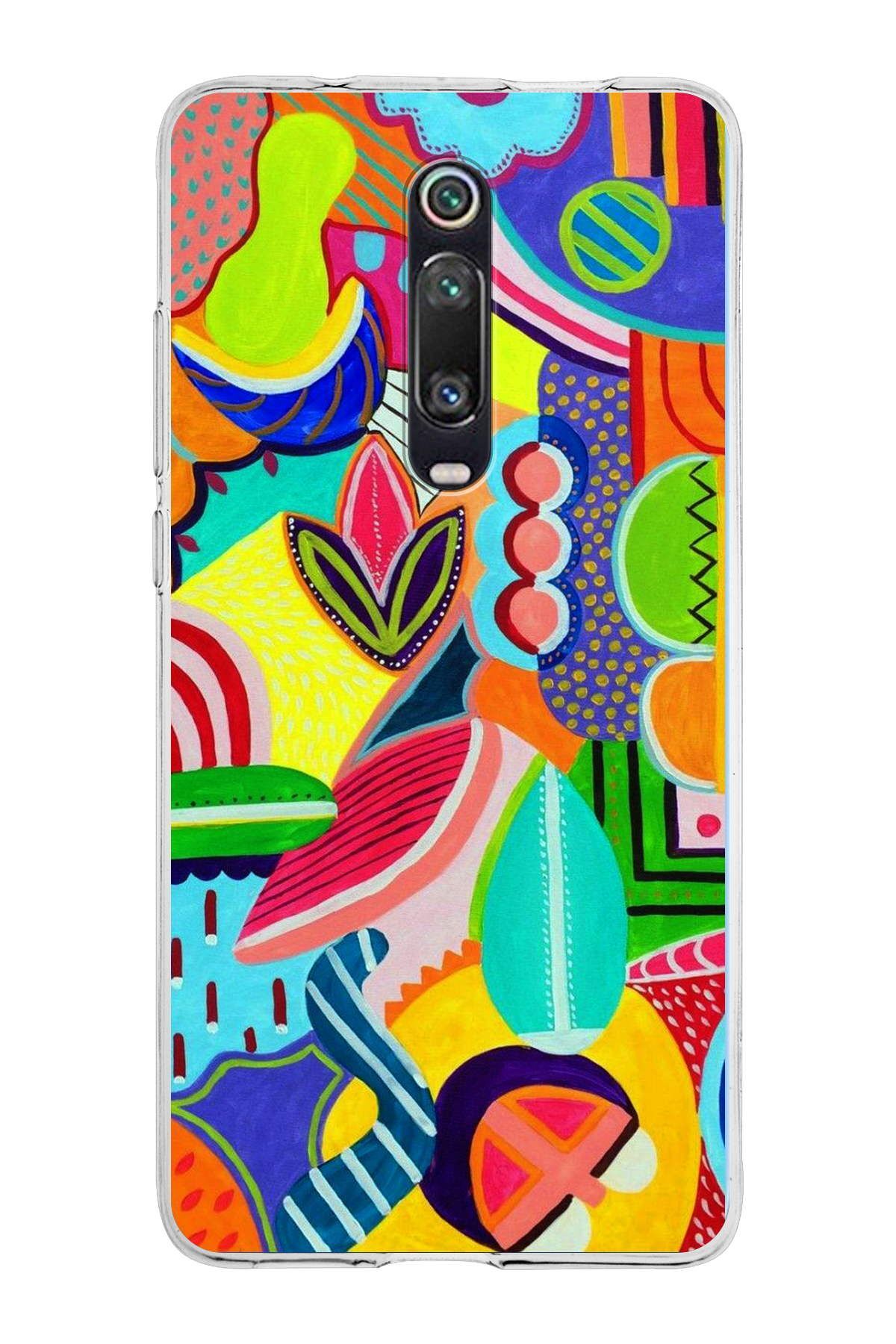 Xiaomi Redmi K20 Pro ile Uyumlu 1mm Slim Fit Retro Renkler 6 Baskılı Şeffaf Kılıf