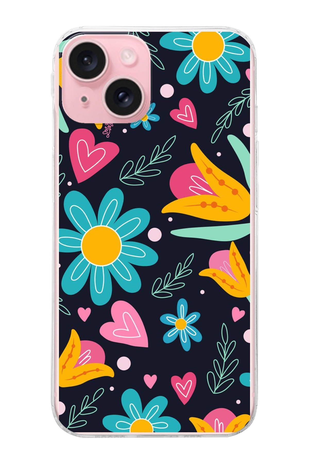 Apple iPhone 15 ile Uyumlu 1mm Slim Fit Retro Renkler 1 Baskılı Şeffaf Kılıf