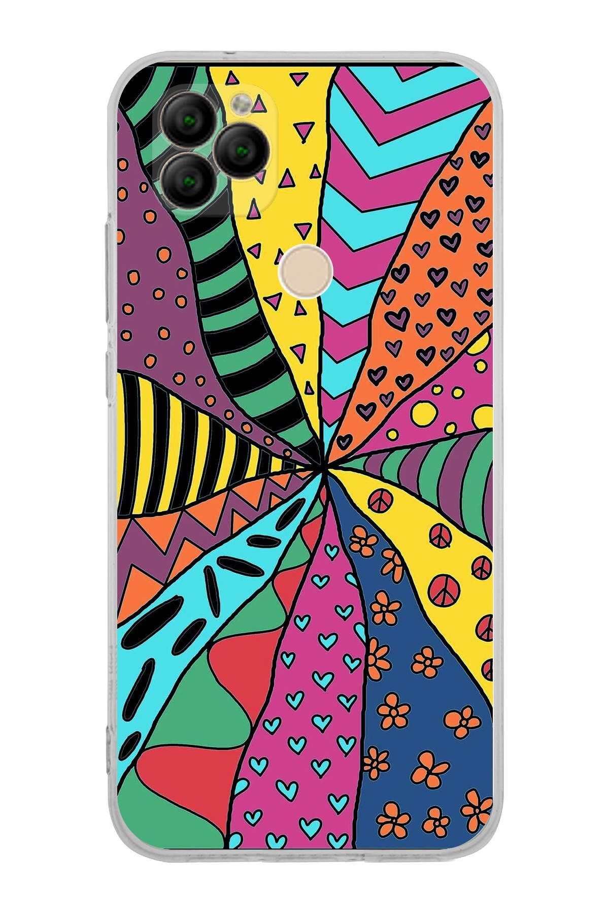 General Mobile GM 22 ile Uyumlu 1mm Slim Fit Retro Renkler 4 Baskılı Şeffaf Kılıf