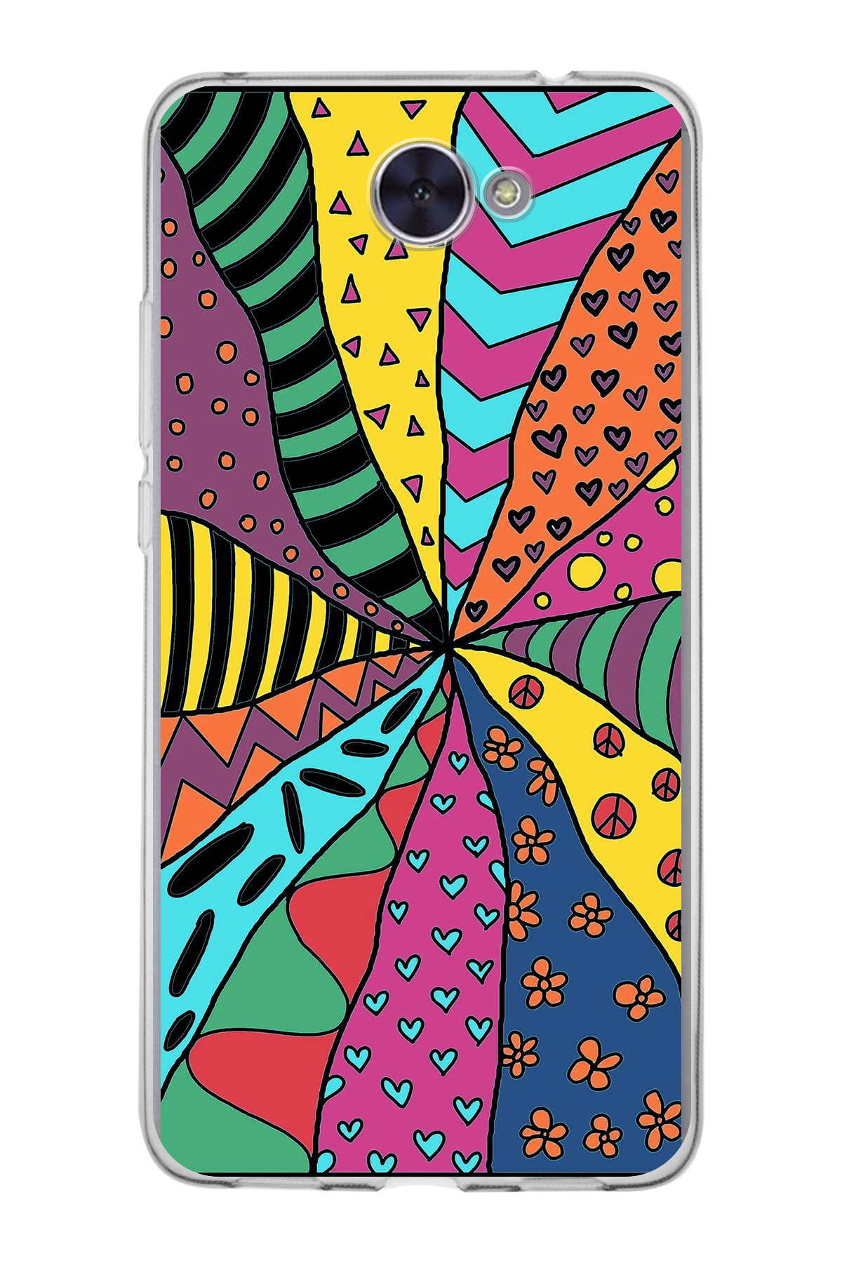 Huawei Y7 2017 ile Uyumlu 1mm Slim Fit Retro Renkler 4 Baskılı Şeffaf Kılıf